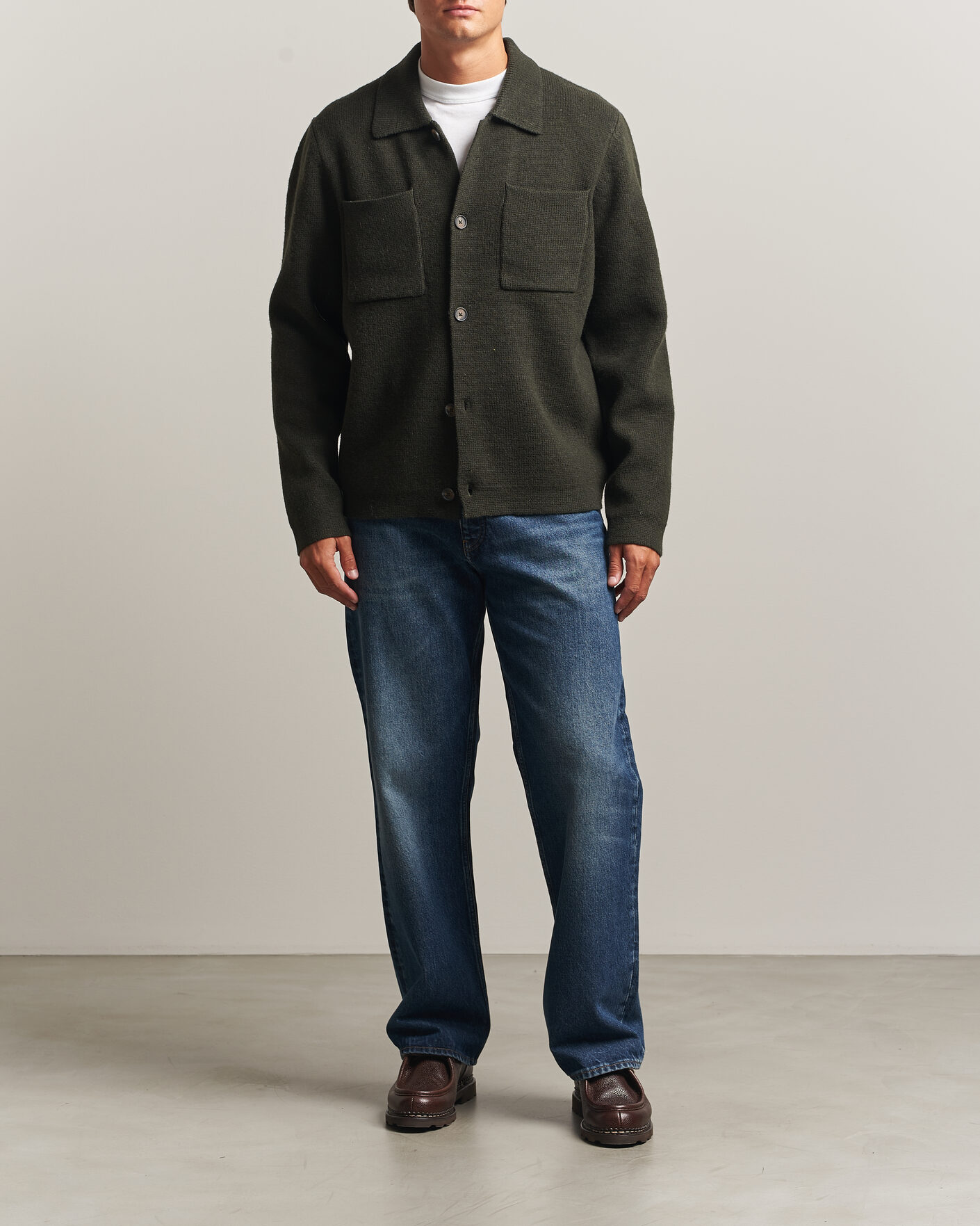 Hombres | Jerséis y prendas de punto | LES DEUX | Milano Knit Overshirt Rosin Green
