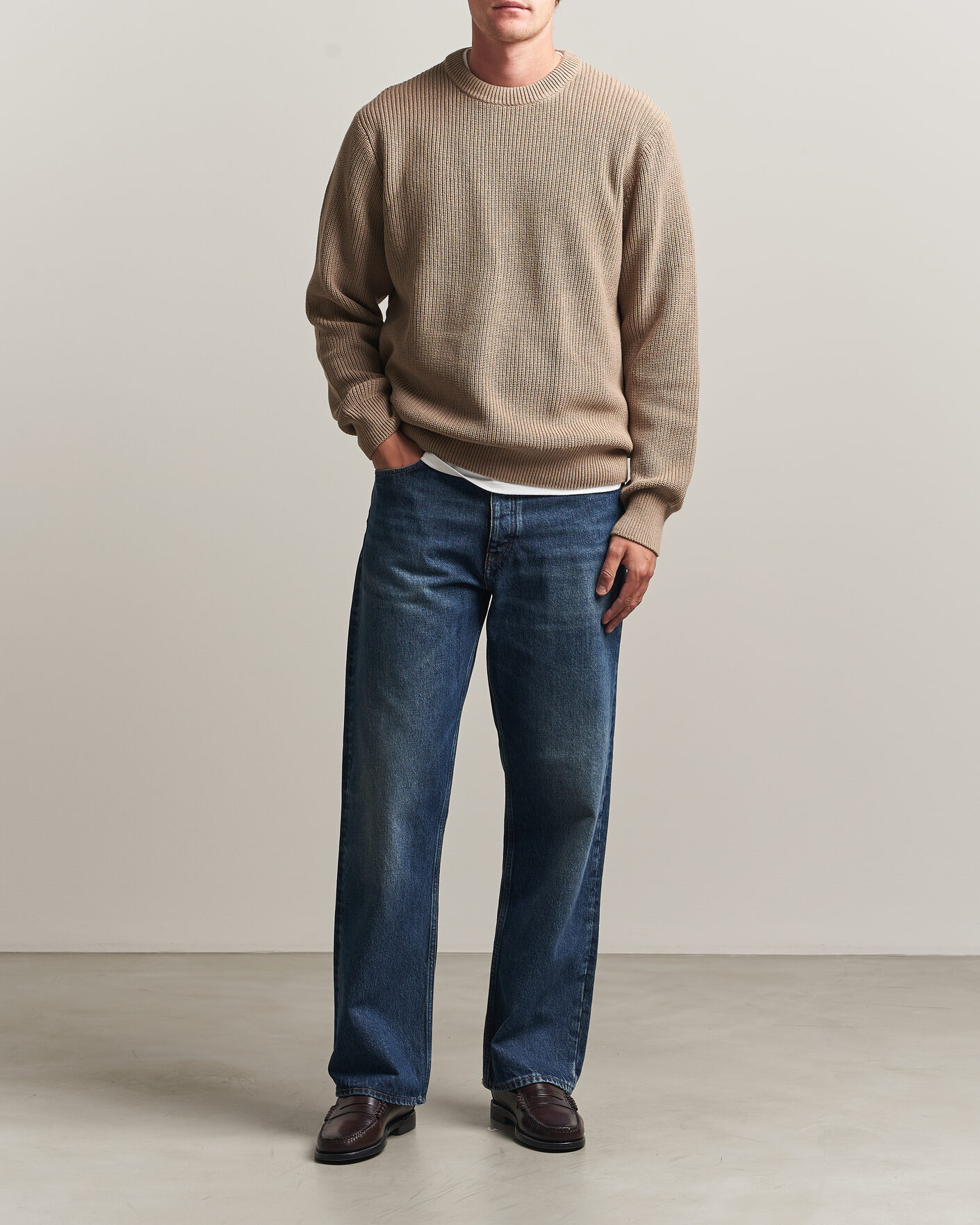 Hombres | Jerséis y prendas de punto | LES DEUX | Rib Crewneck Knit Dark Sand