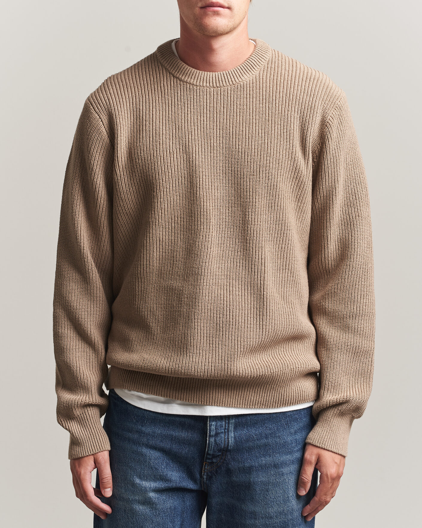 Hombres | Jerséis y prendas de punto | LES DEUX | Rib Crewneck Knit Dark Sand