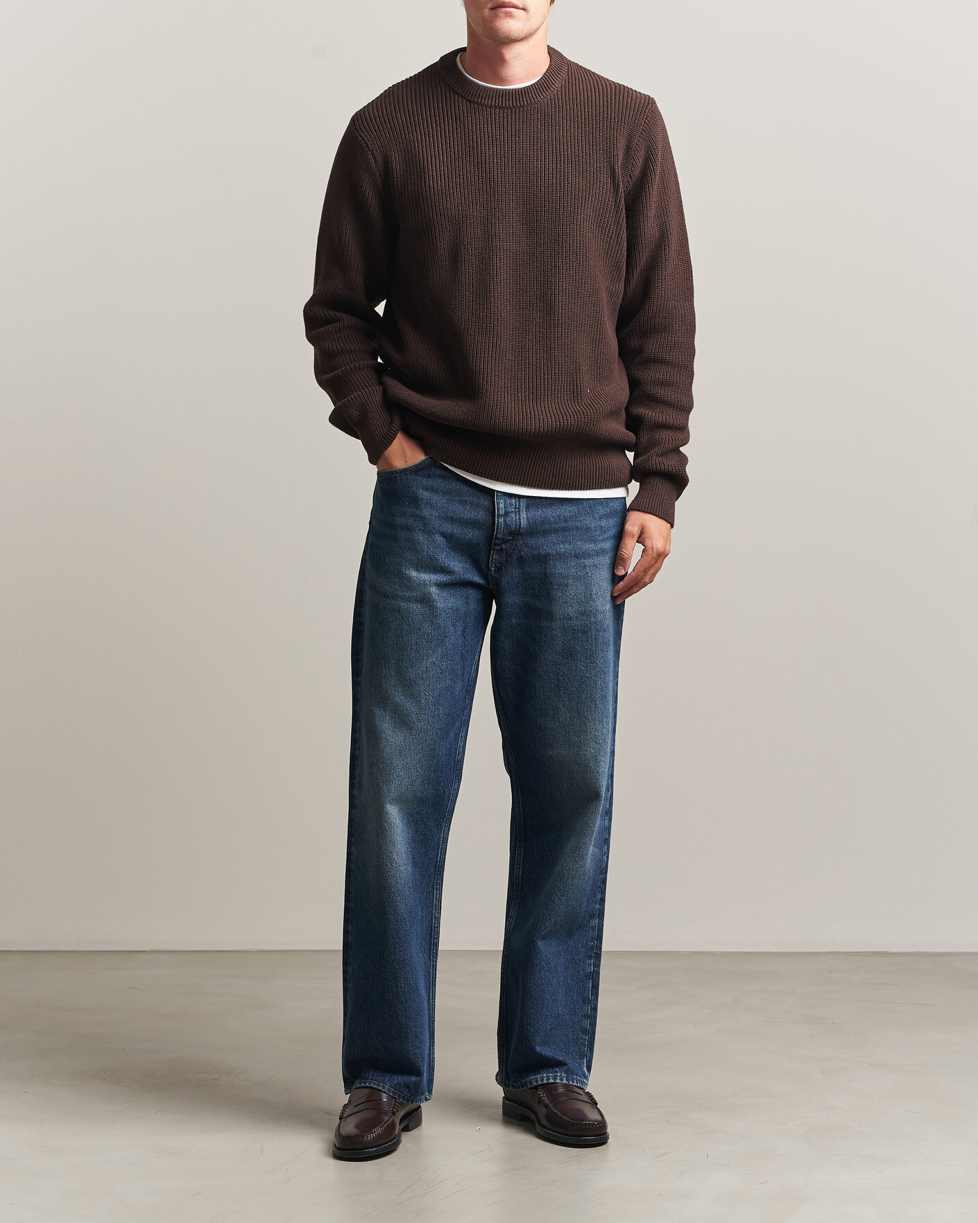 Hombres | Jerséis y prendas de punto | LES DEUX | Rib Crewneck Knit Molé Brown