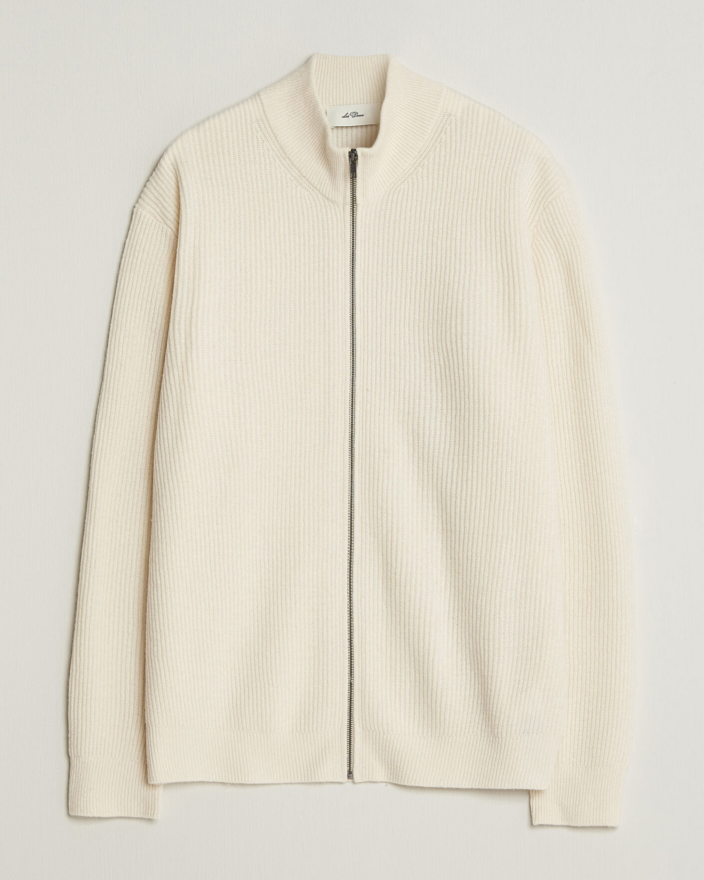Hombres | Jerséis y prendas de punto | LES DEUX | Wool Rib Zipper Knit Ivory Melange