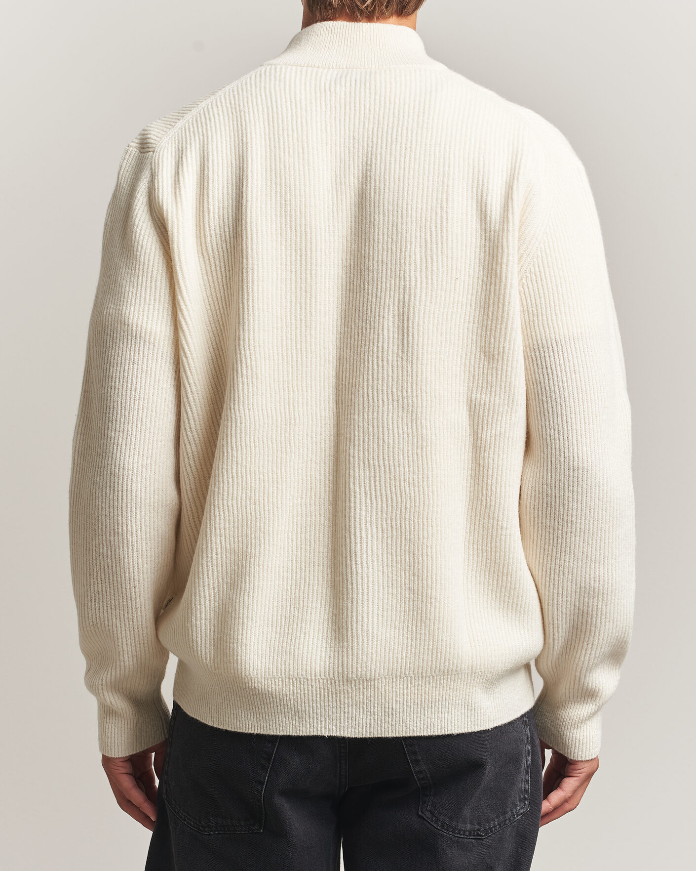 Hombres | Jerséis y prendas de punto | LES DEUX | Wool Rib Zipper Knit Ivory Melange