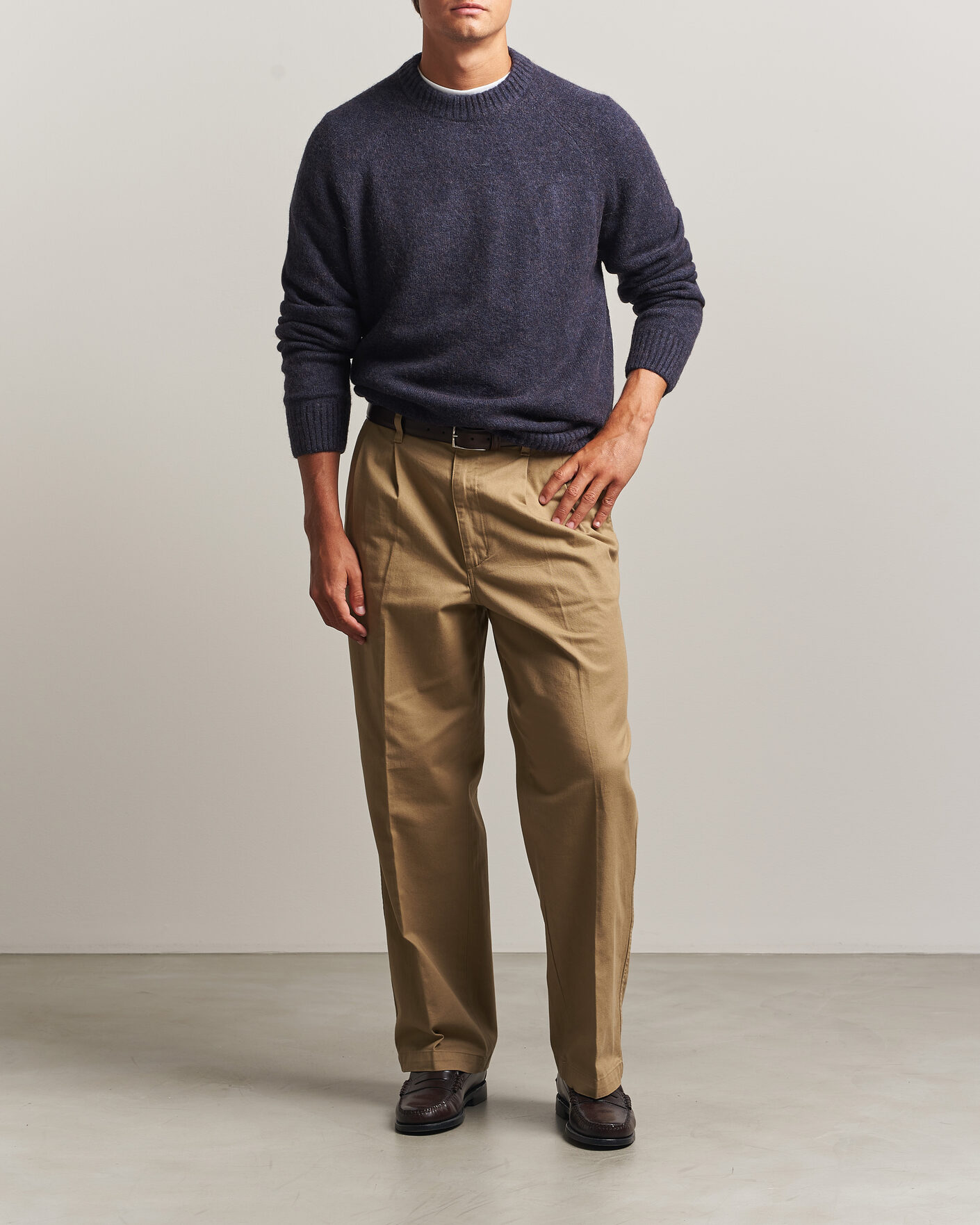 Hombres | Jerséis y prendas de punto | LES DEUX | Soft Roundneck Knit Dark Navy