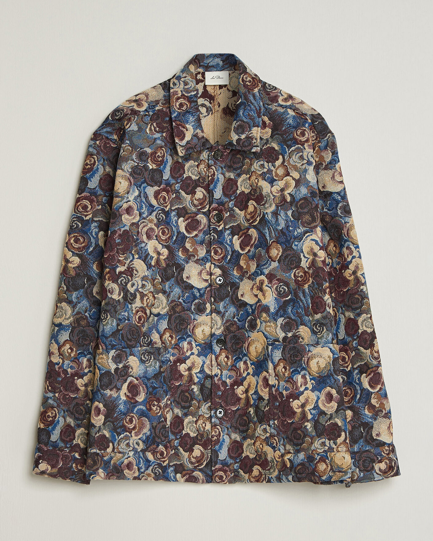 Hombres | Camisas | LES DEUX | Flower Jaquard Overshirt Blue Multi
