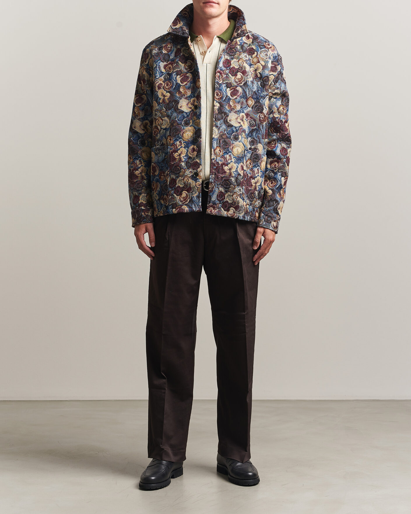 Hombres | Camisas | LES DEUX | Flower Jaquard Overshirt Blue Multi