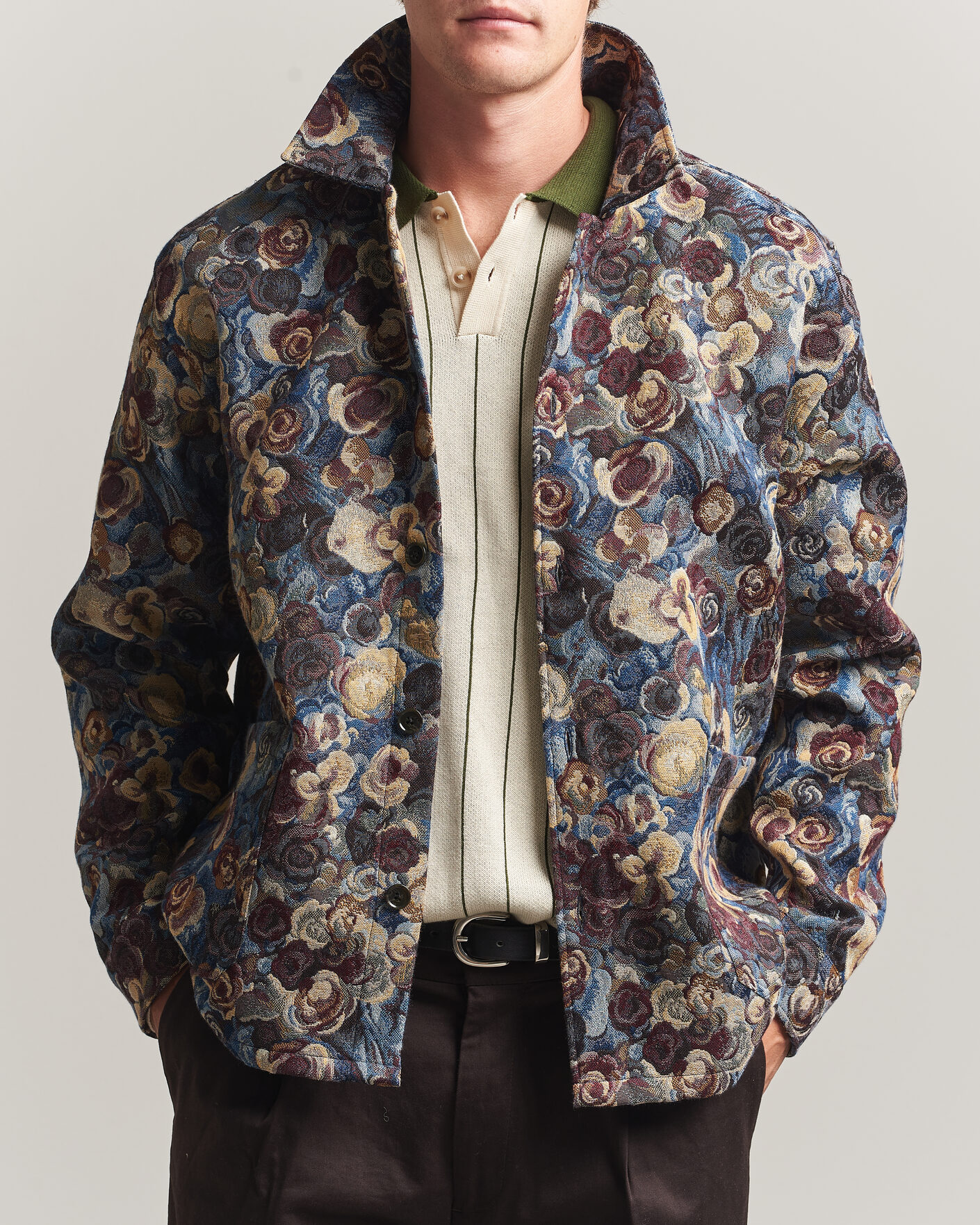 Hombres | Camisas | LES DEUX | Flower Jaquard Overshirt Blue Multi