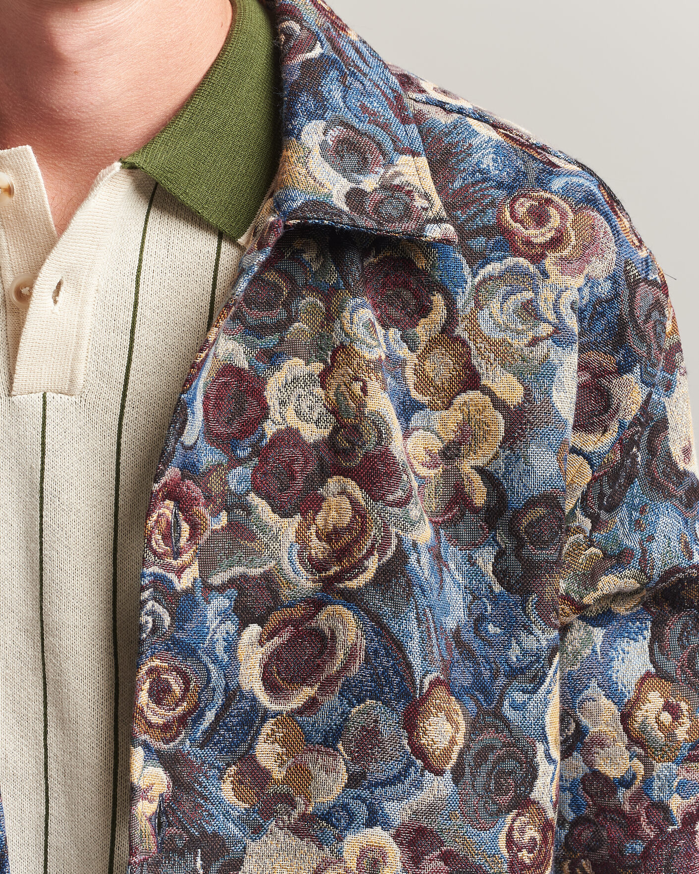 Hombres | Camisas | LES DEUX | Flower Jaquard Overshirt Blue Multi
