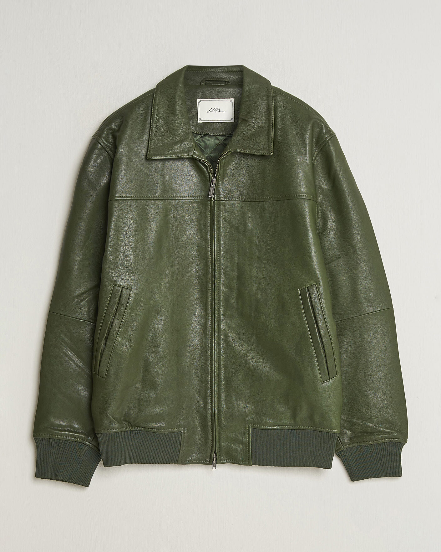 Hombres | Abrigos y chaquetas | LES DEUX | Leather Varsity Jacket Rifle Green