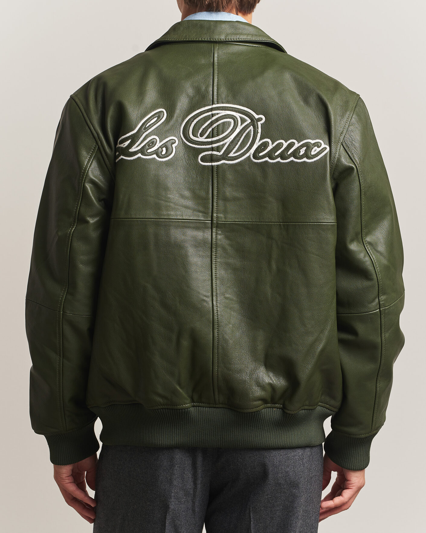 Hombres | Abrigos y chaquetas | LES DEUX | Leather Varsity Jacket Rifle Green
