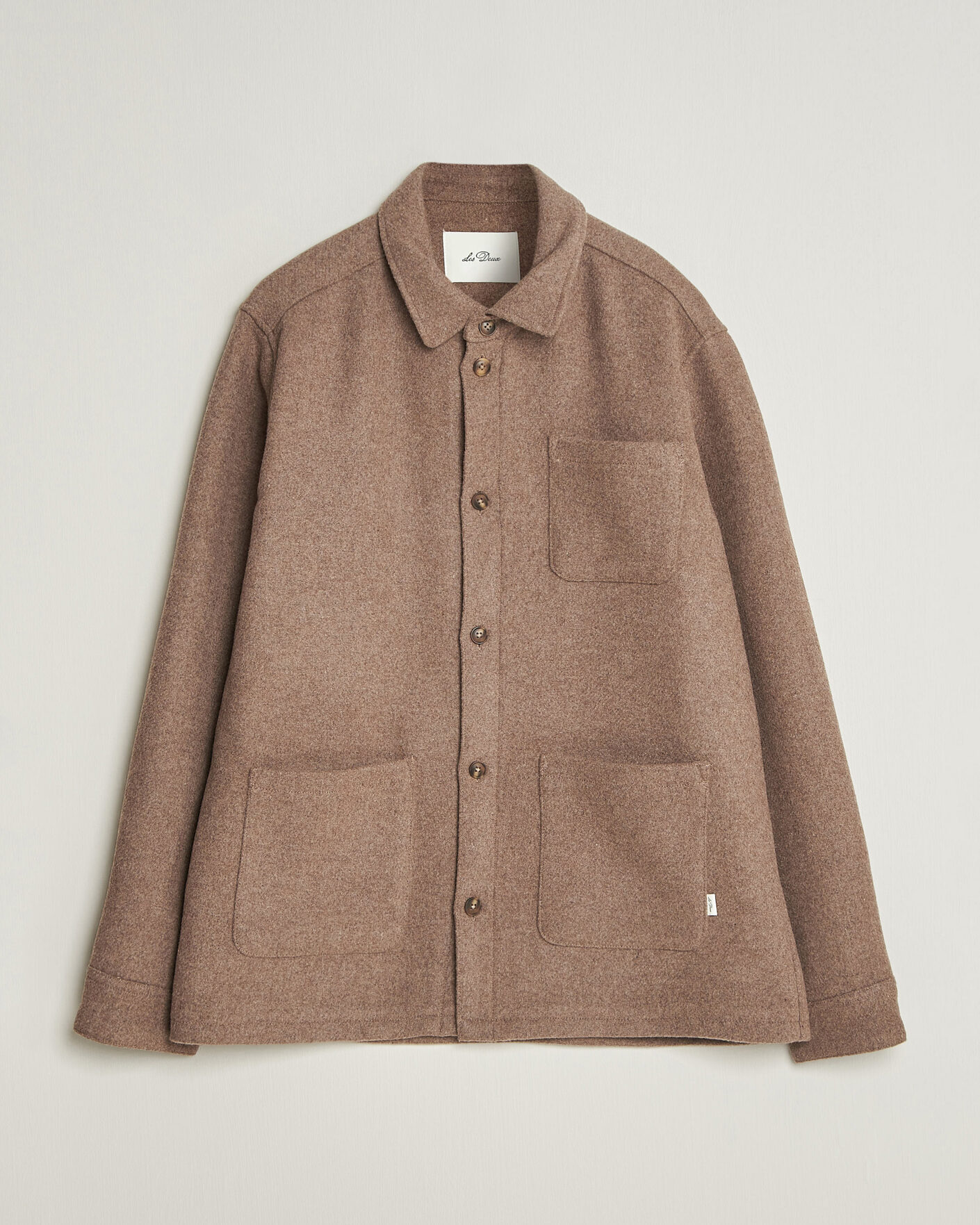 Hombres | Camisas | LES DEUX | Wool Overshirt Dark Sand Melange