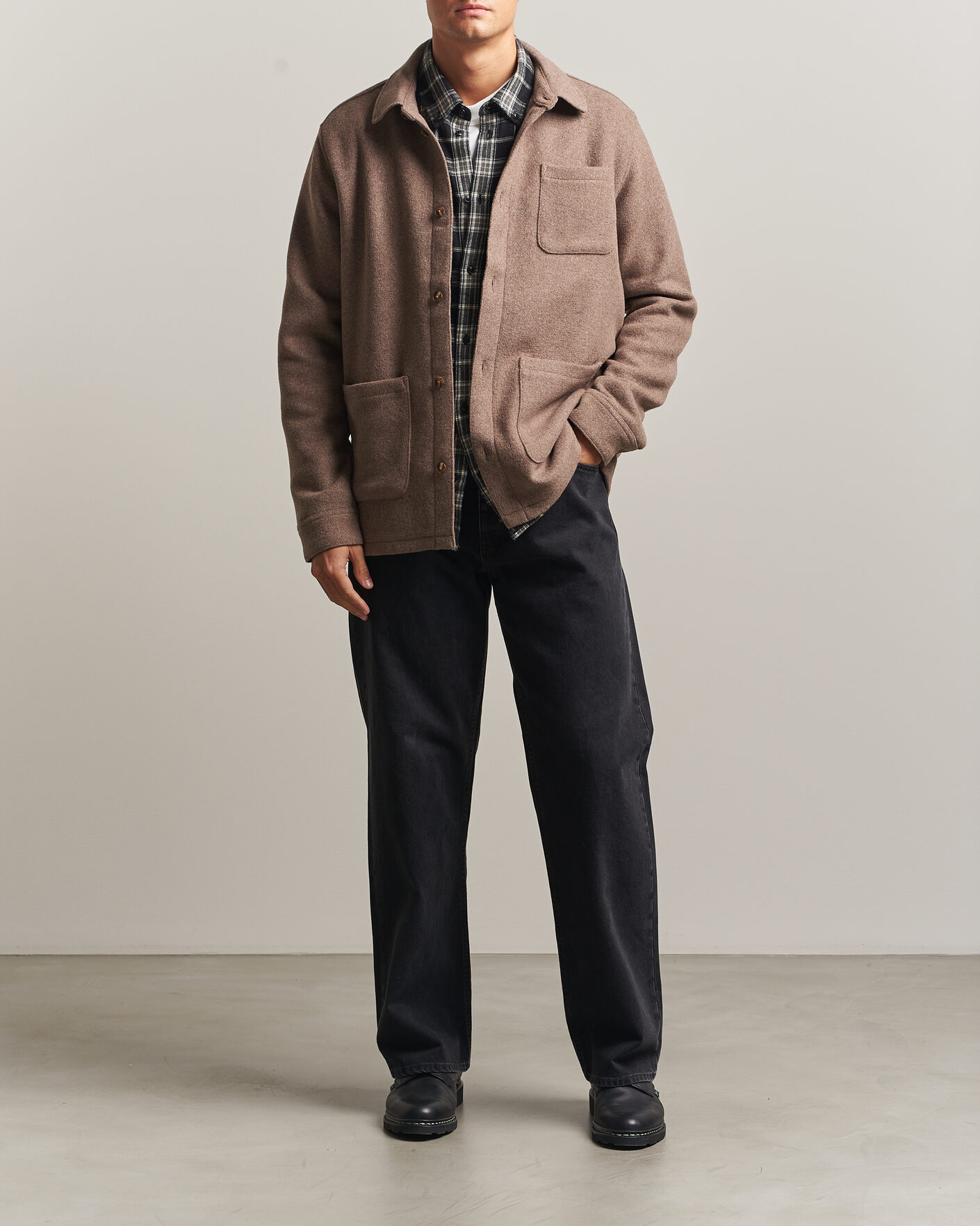 Hombres | Camisas | LES DEUX | Wool Overshirt Dark Sand Melange