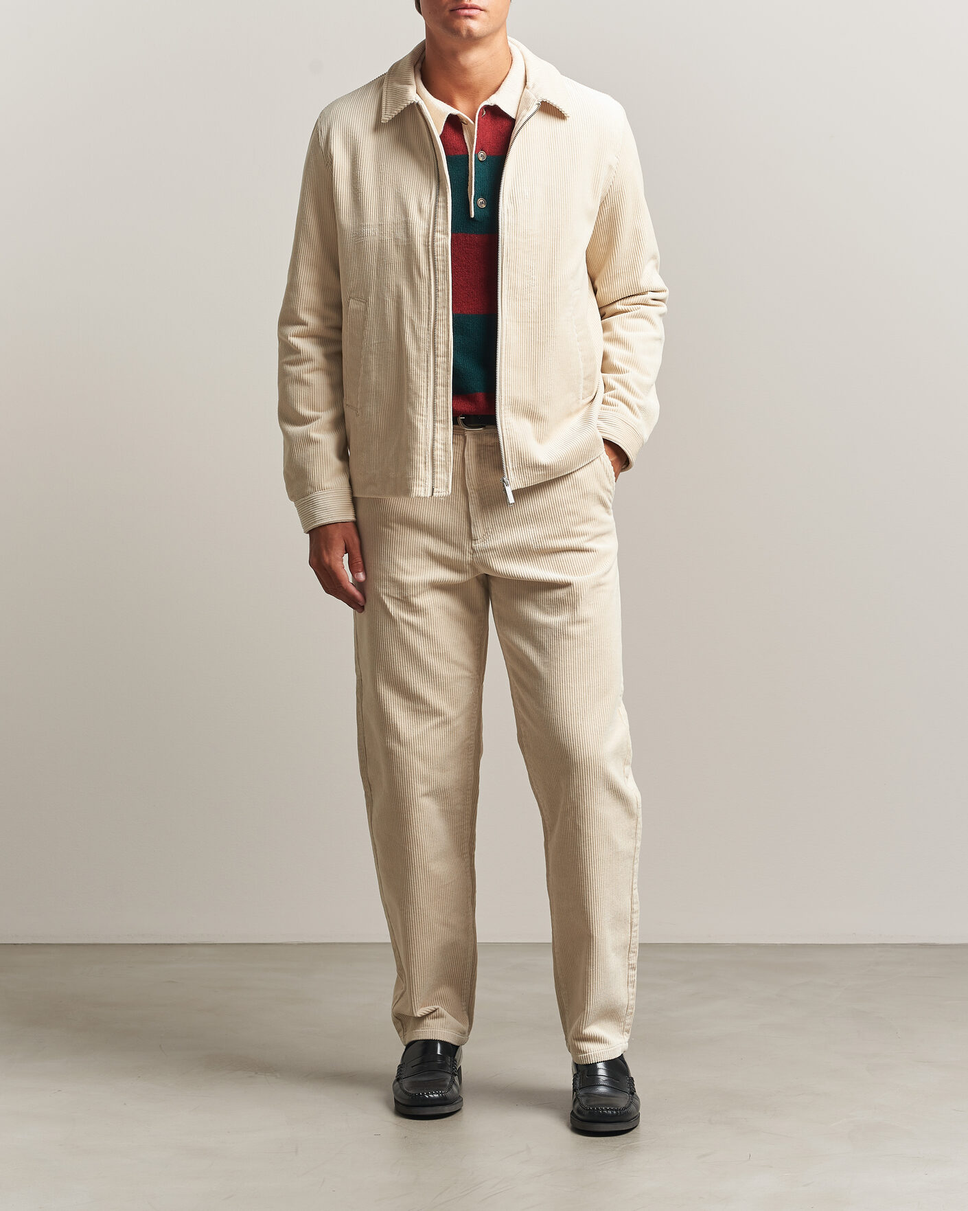 Hombres | Abrigos y chaquetas | LES DEUX | Corduroy Zipper Coach Jacket Ivory