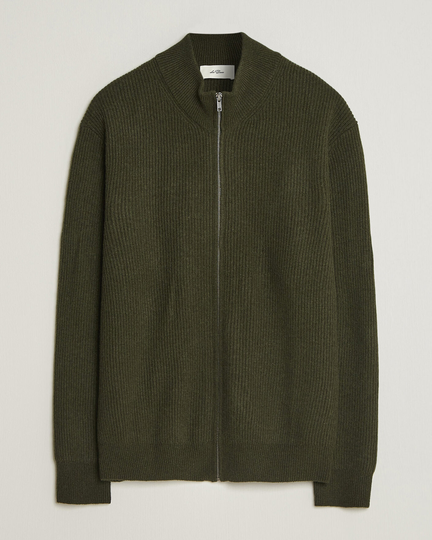 Hombres | Jerséis y prendas de punto | LES DEUX | Wool Rib Knitter Zip Rosin Green
