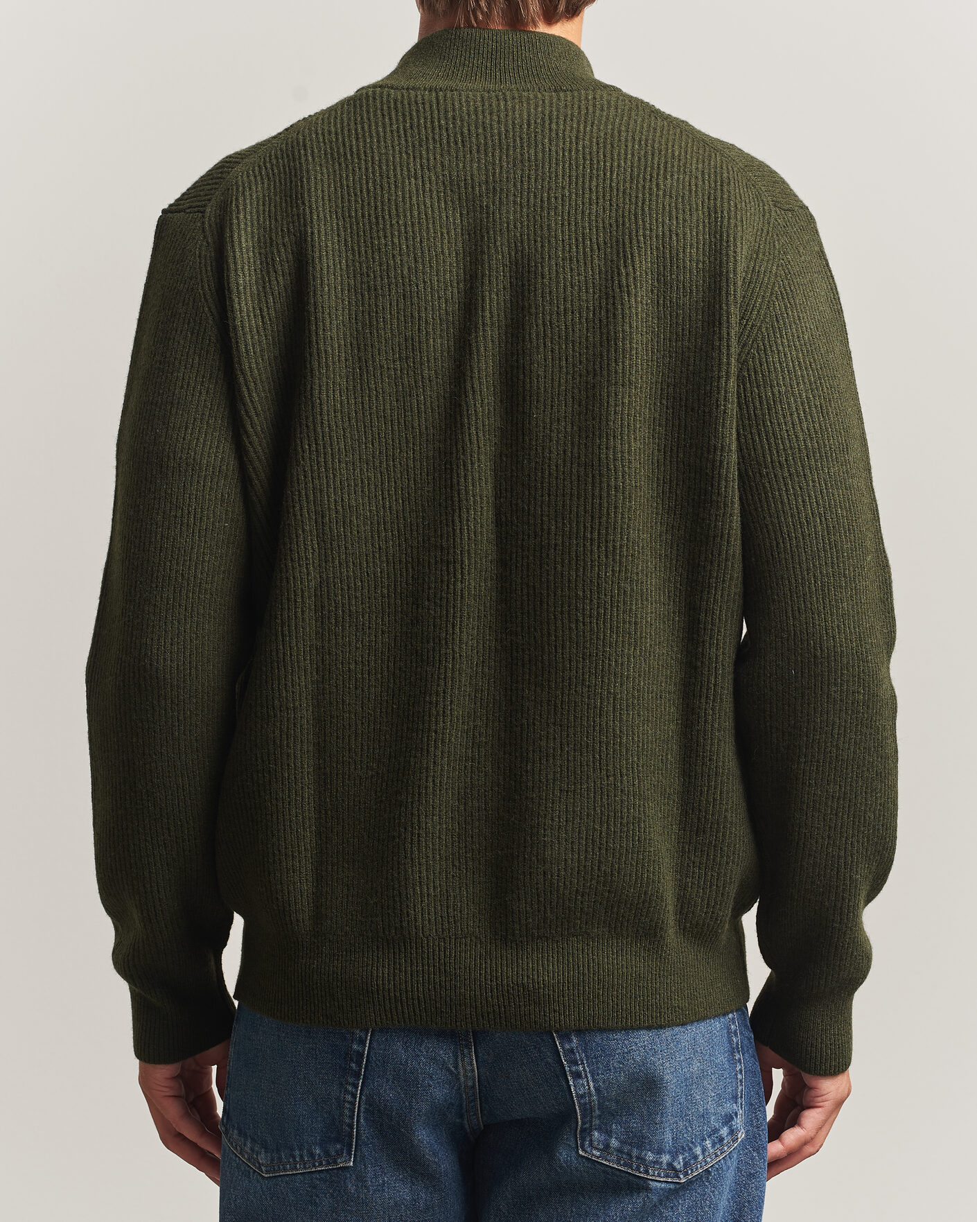 Hombres | Jerséis y prendas de punto | LES DEUX | Wool Rib Knitter Zip Rosin Green