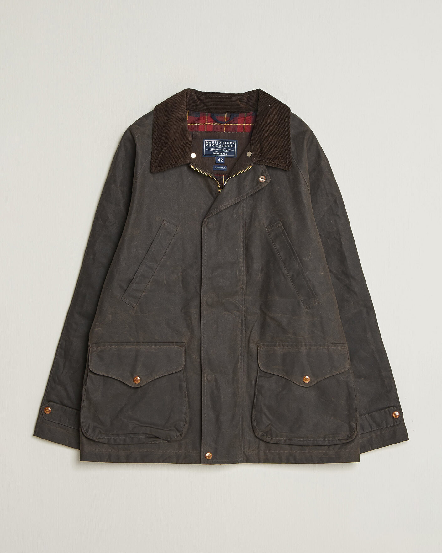 Hombres | Abrigos y chaquetas | Manifattura Ceccarelli | Rain Caban Wax Cloth Chocolate