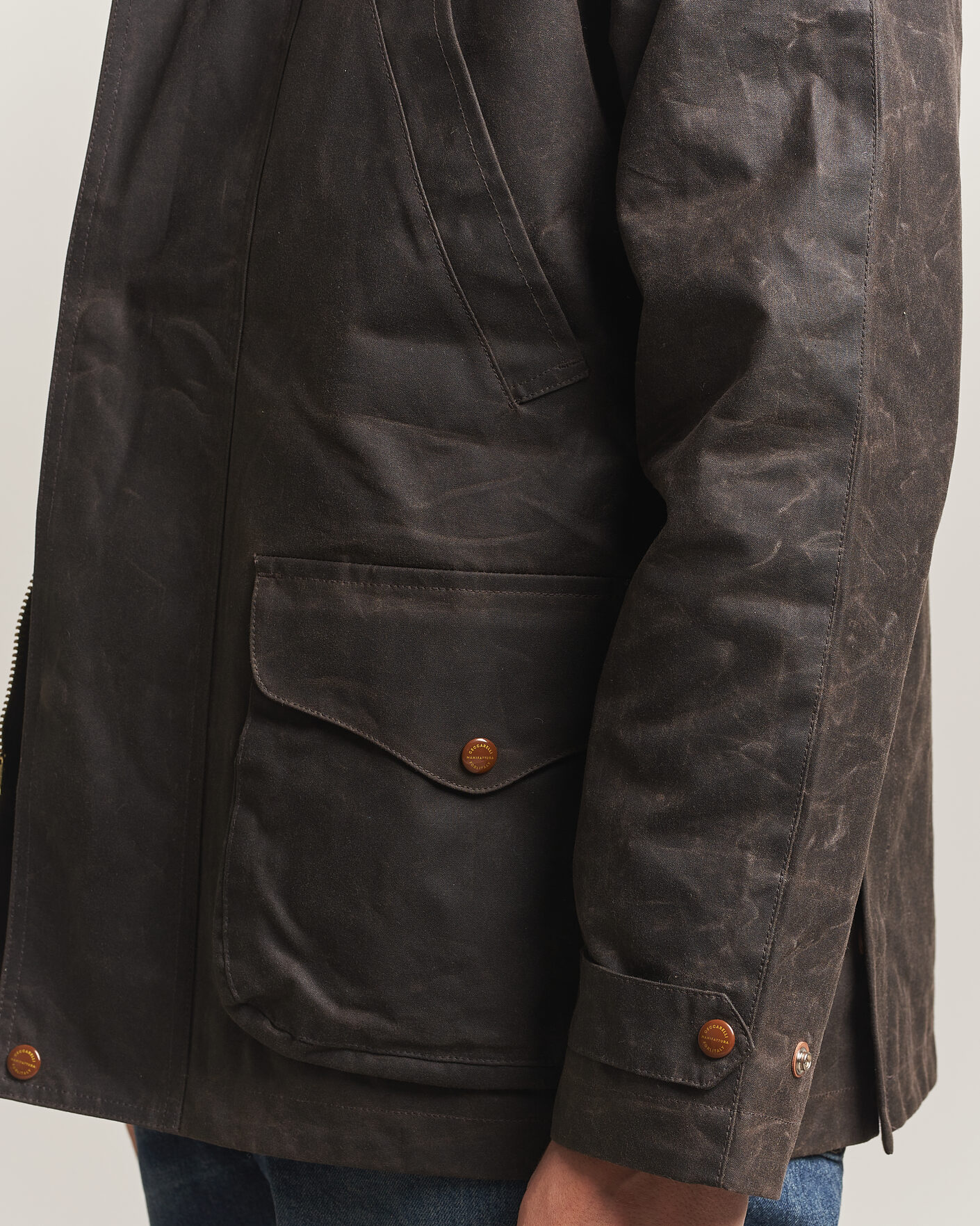 Hombres | Abrigos y chaquetas | Manifattura Ceccarelli | Rain Caban Wax Cloth Chocolate