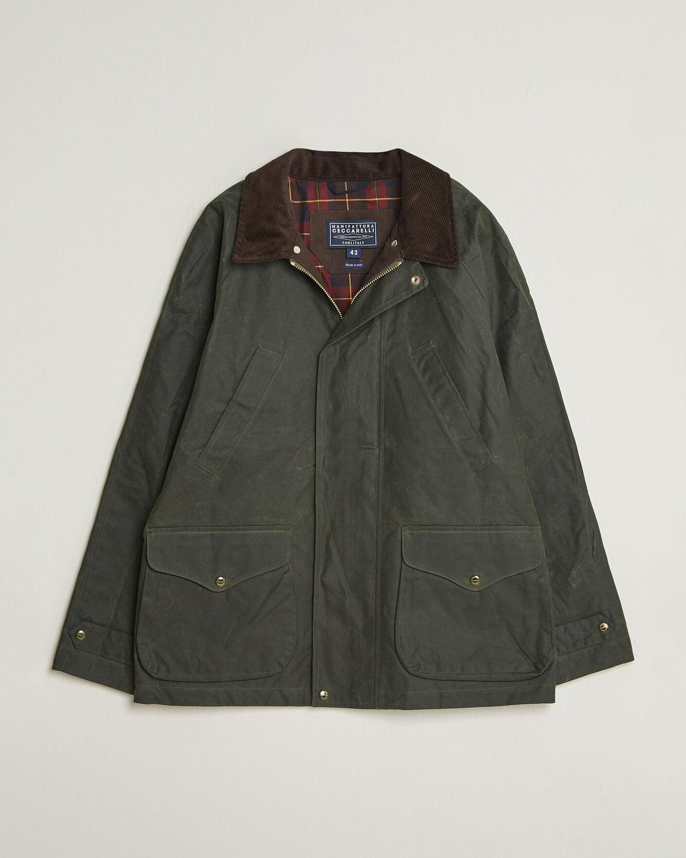 Hombres | Abrigos y chaquetas | Manifattura Ceccarelli | Rain Caban Wax Cloth Dark Green