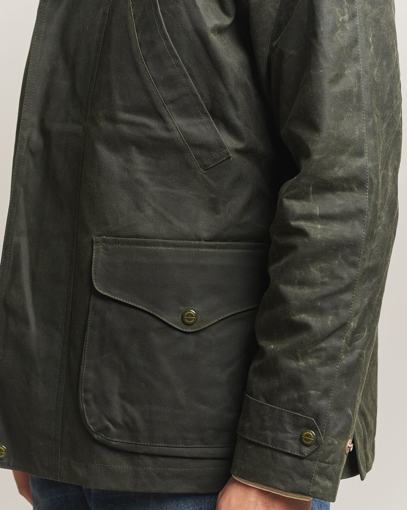 Hombres | Abrigos y chaquetas | Manifattura Ceccarelli | Rain Caban Wax Cloth Dark Green