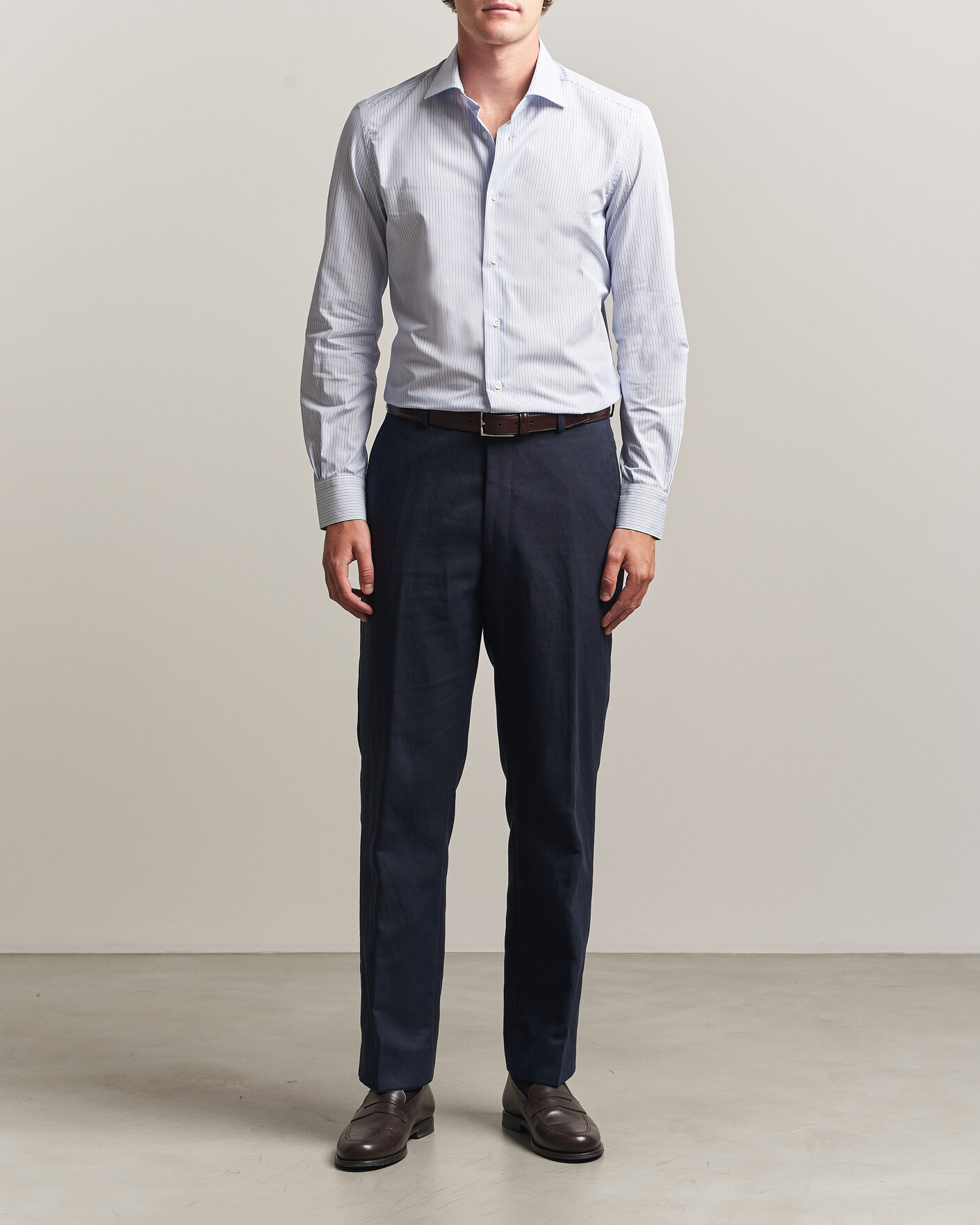 Hombres | Camisas | Mazzarelli | Soft Cotton Popeline Shirt Blue Stripe