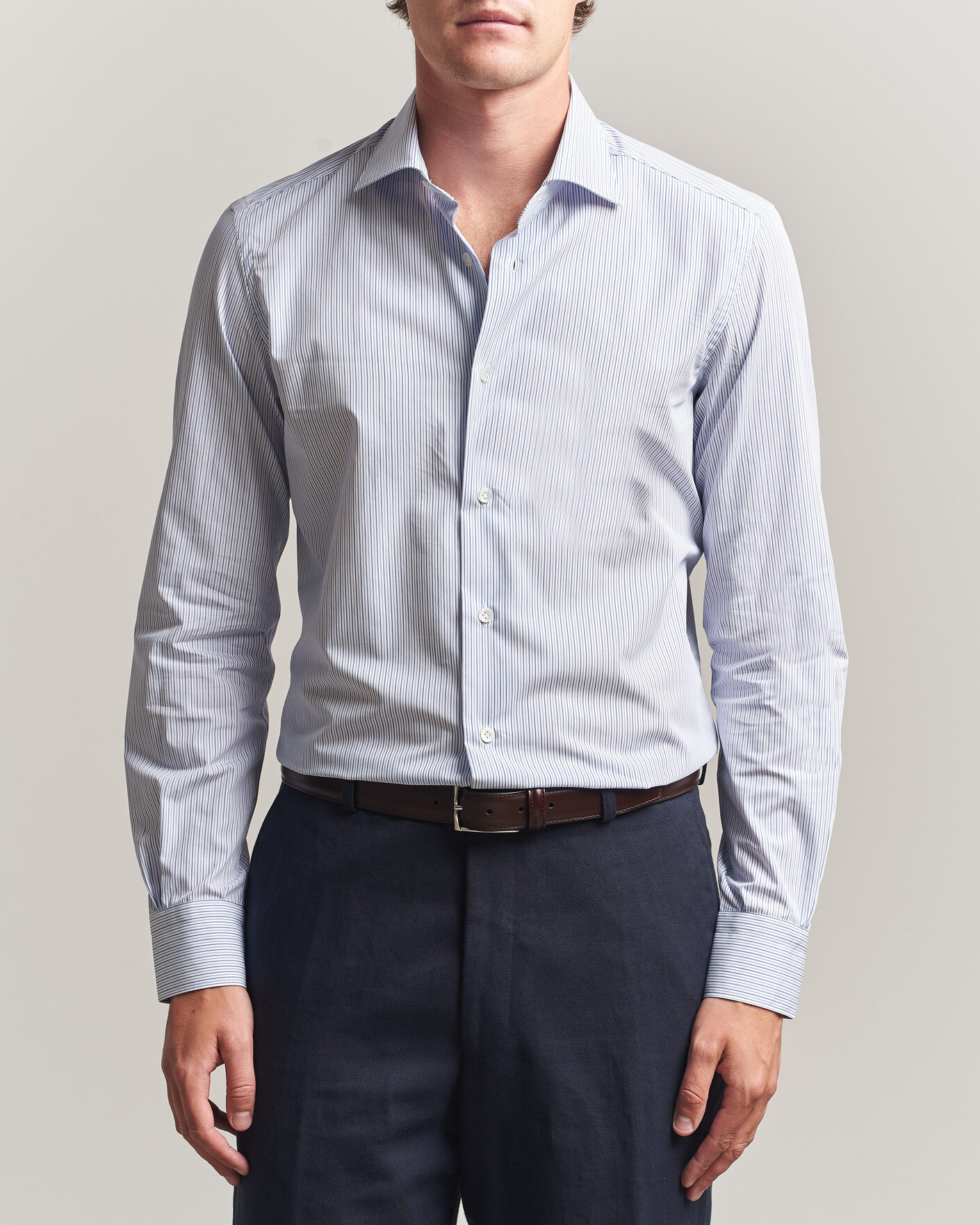 Hombres | Camisas | Mazzarelli | Soft Cotton Popeline Shirt Blue Stripe
