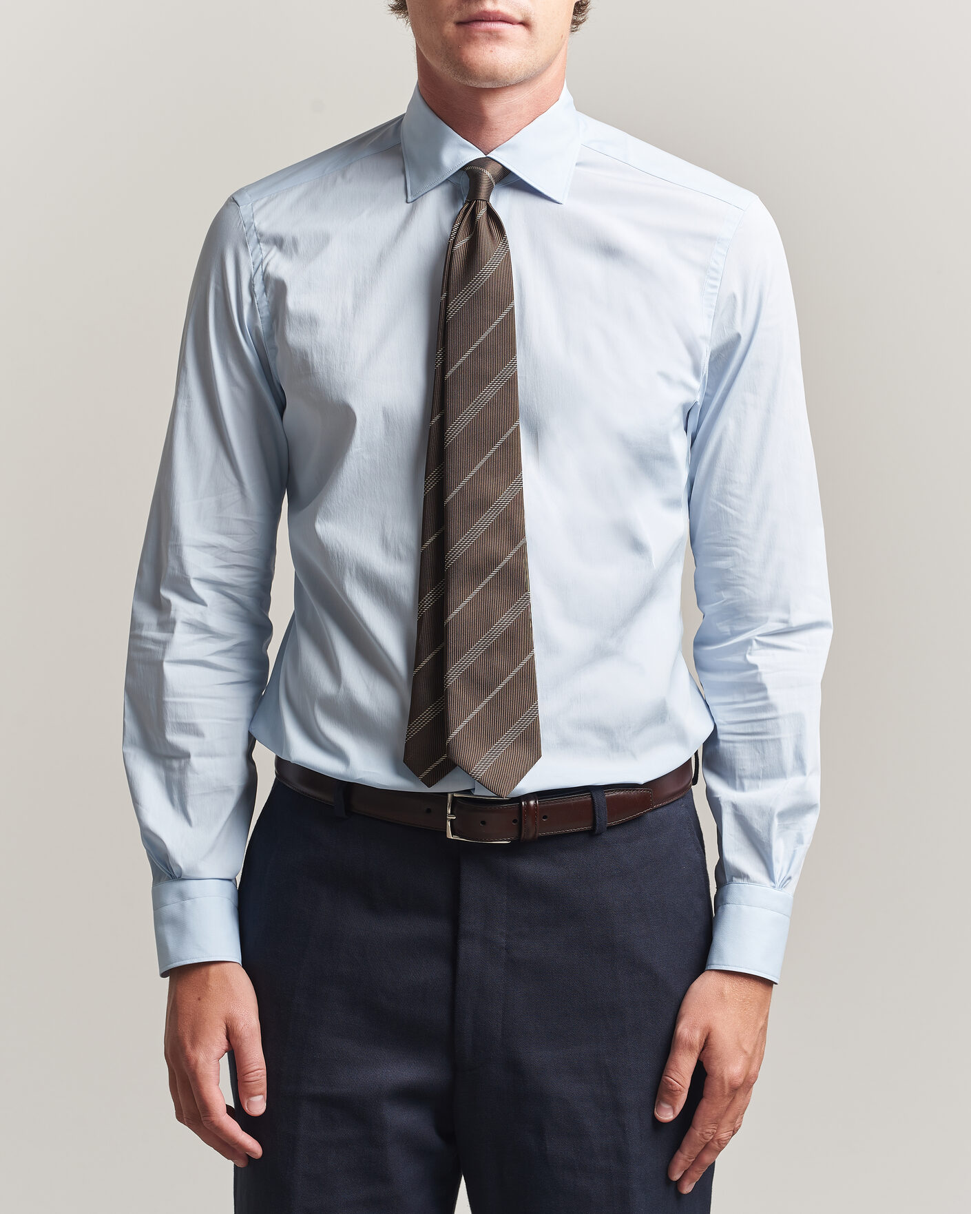 Hombres | Camisas | Mazzarelli | Soft Cotton Popeline Shirt Light Blue