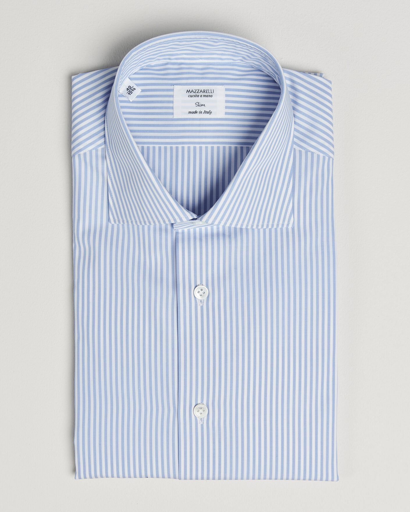 Hombres | Camisas | Mazzarelli | Soft Cotton Popeline Shirt Light Blue Stripe
