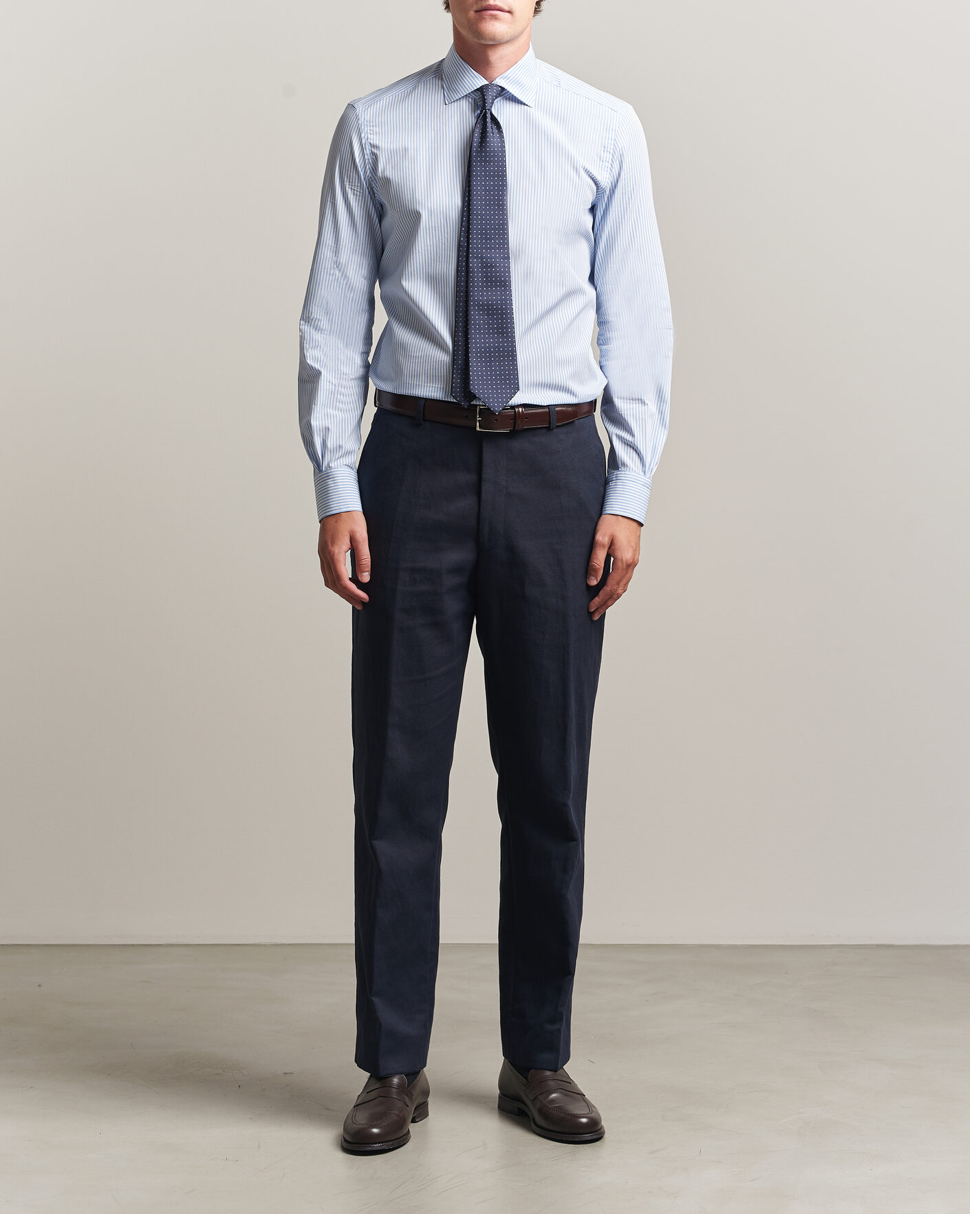 Hombres | Camisas | Mazzarelli | Soft Cotton Popeline Shirt Light Blue Stripe