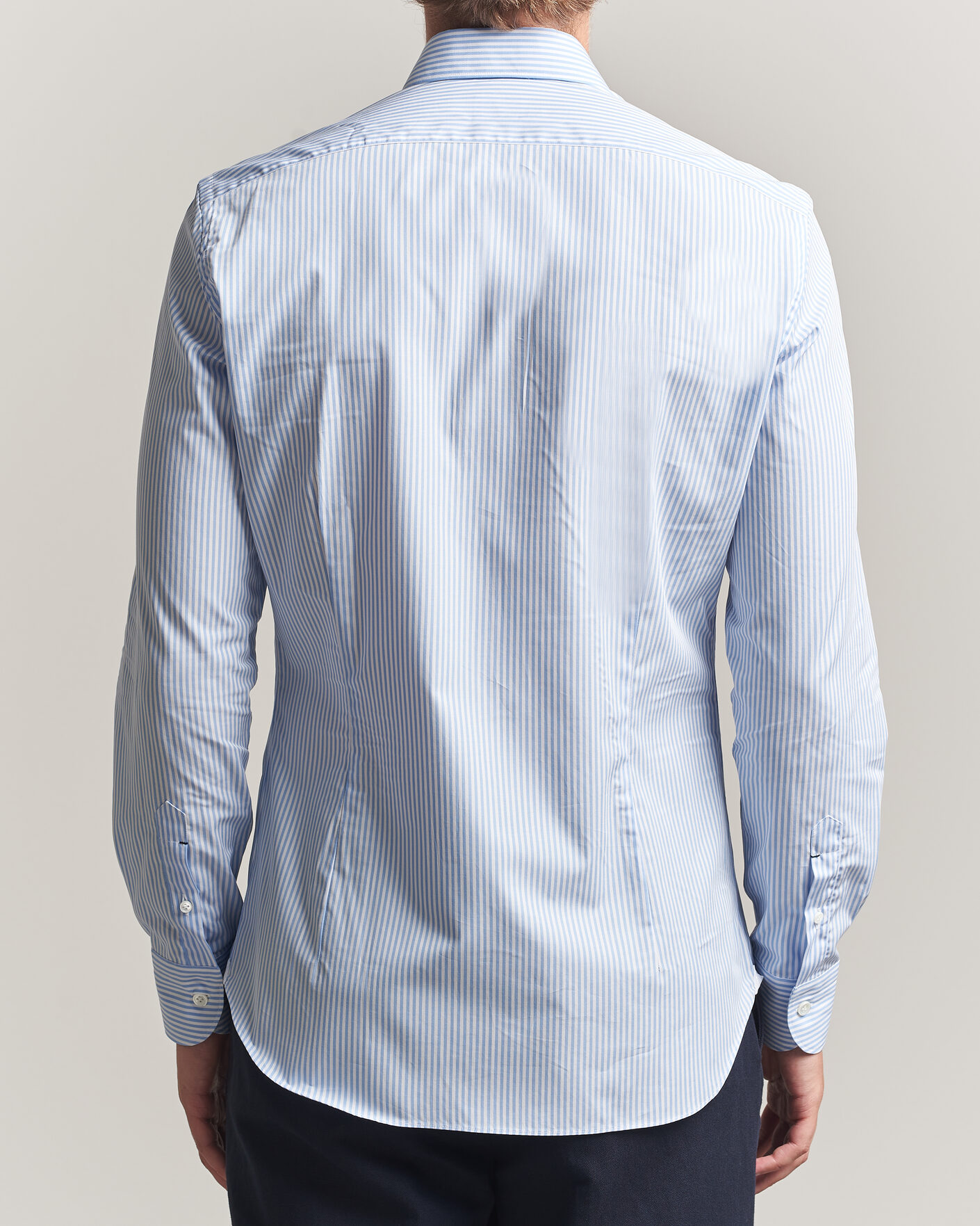 Hombres | Camisas | Mazzarelli | Soft Cotton Popeline Shirt Light Blue Stripe