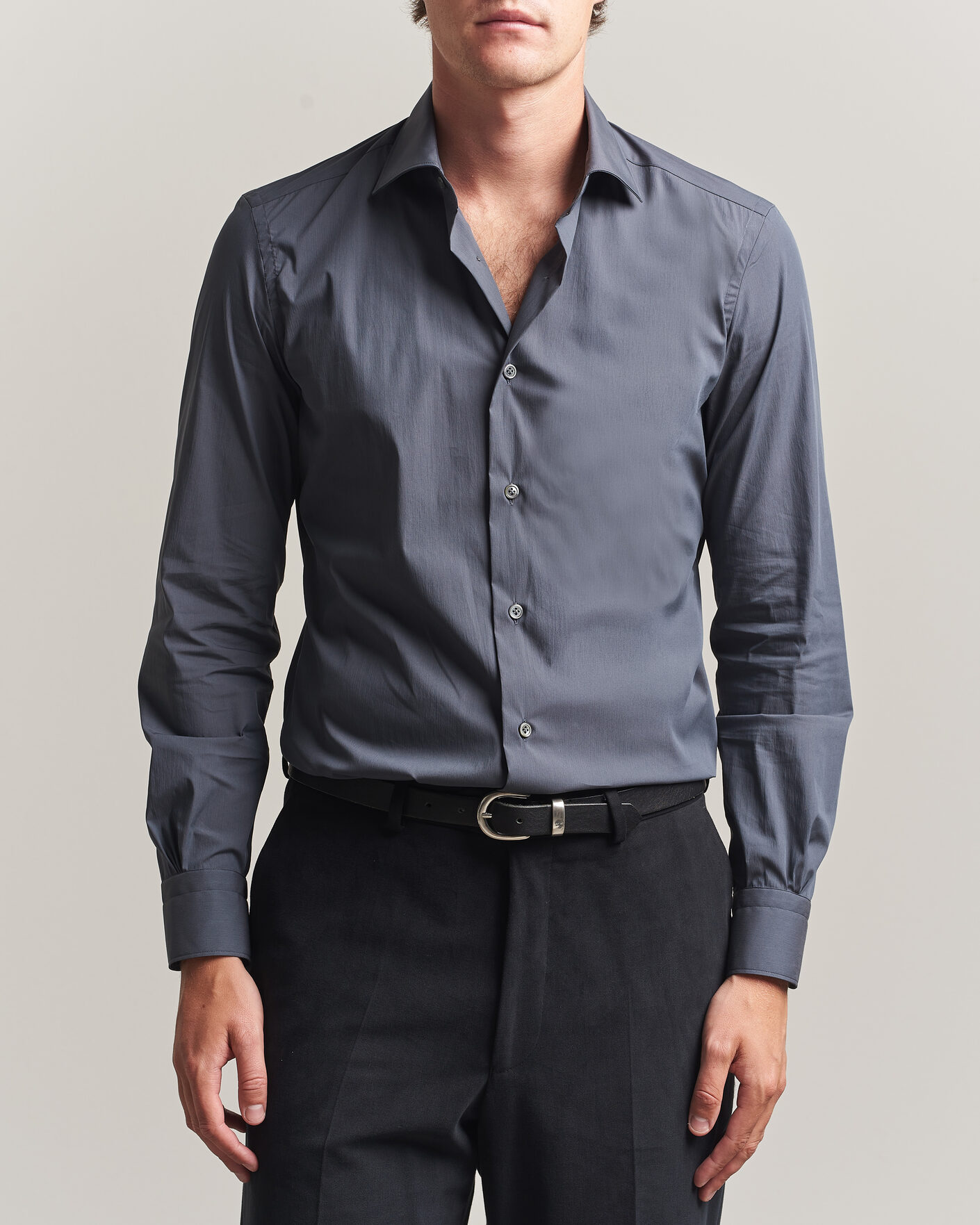 Hombres | Camisas | Mazzarelli | Soft Cotton Popeline Shirt Grey