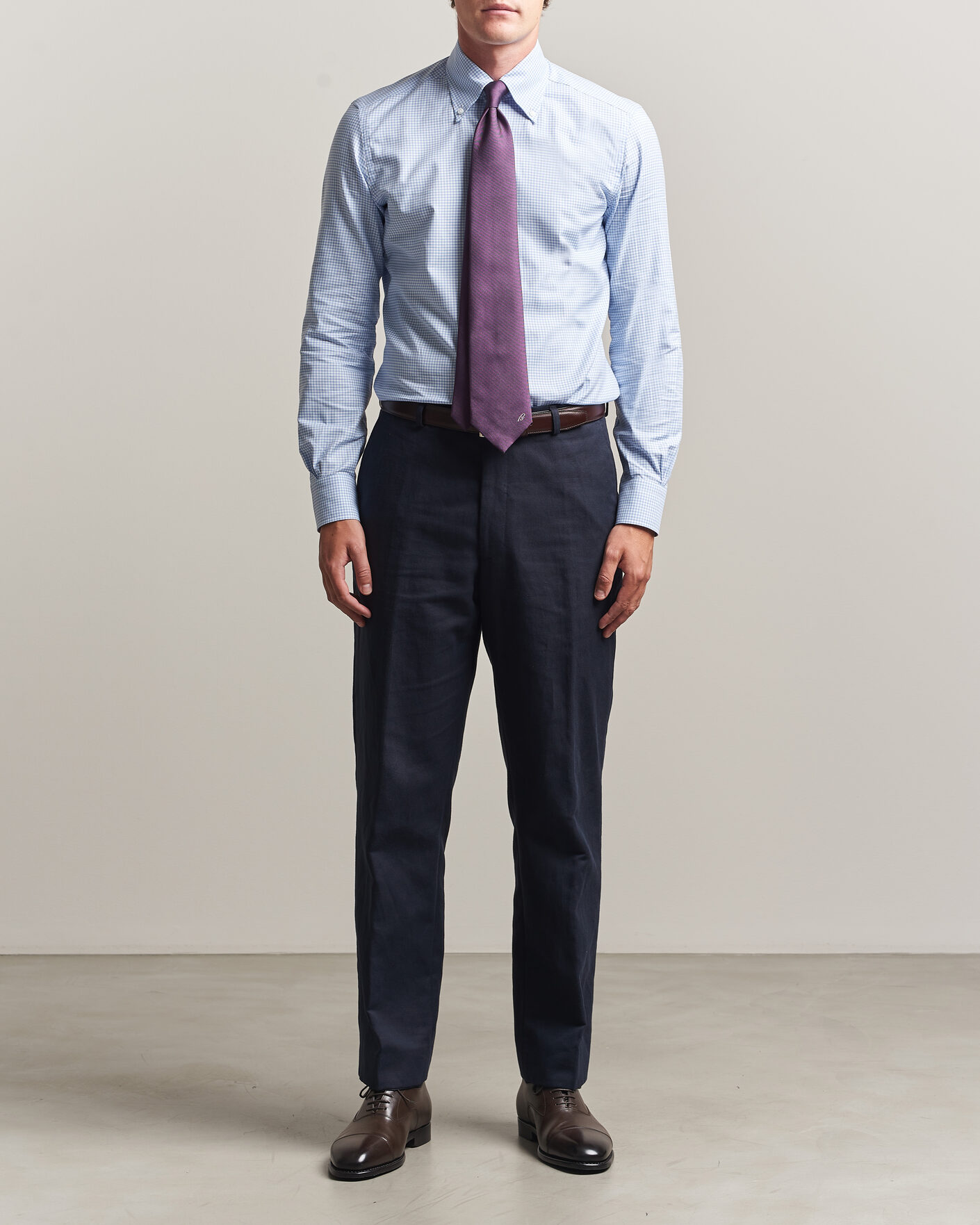 Hombres | Camisas | Mazzarelli | Soft Oxford Button Down Shirt Light Blue Check