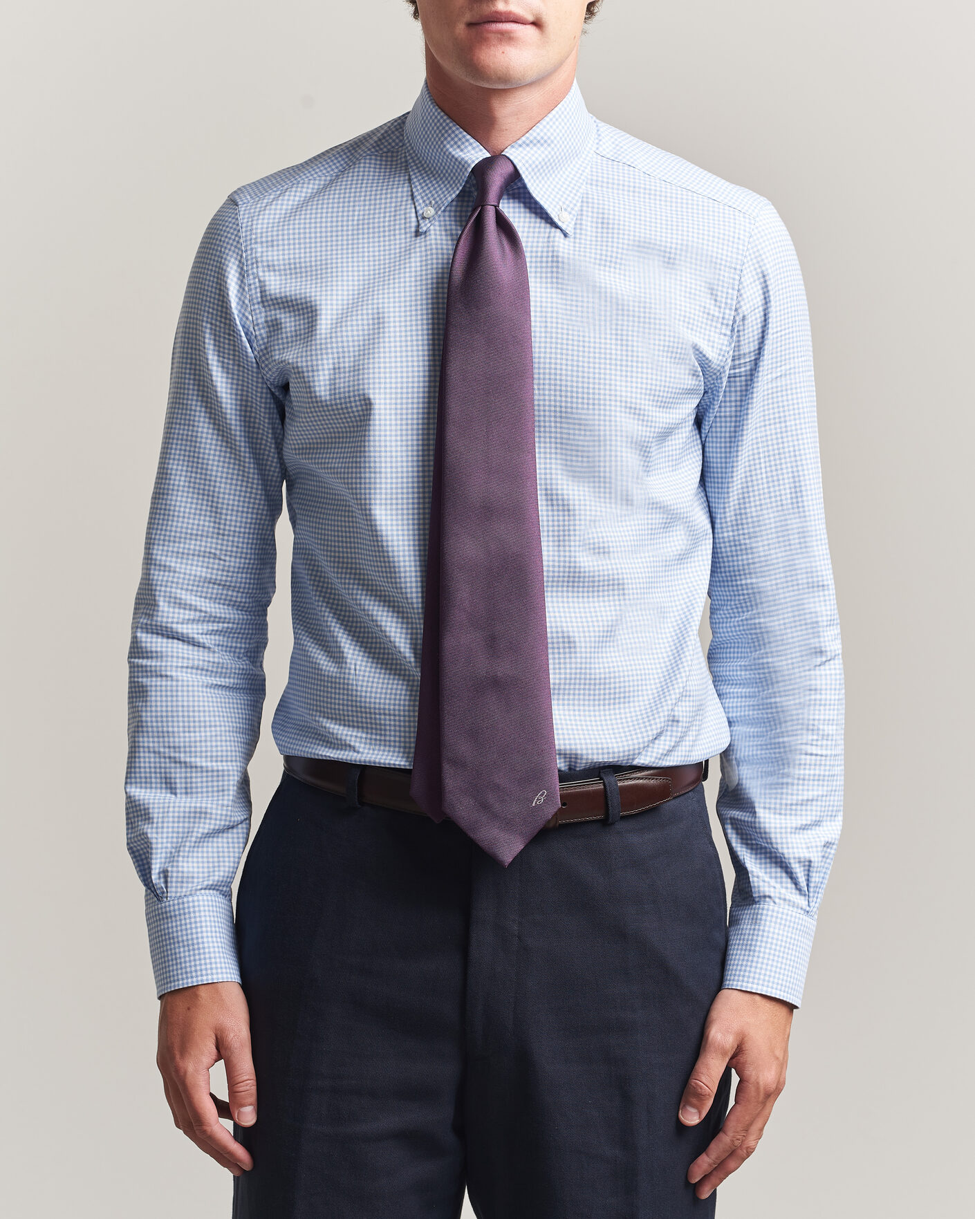 Hombres | Camisas | Mazzarelli | Soft Oxford Button Down Shirt Light Blue Check
