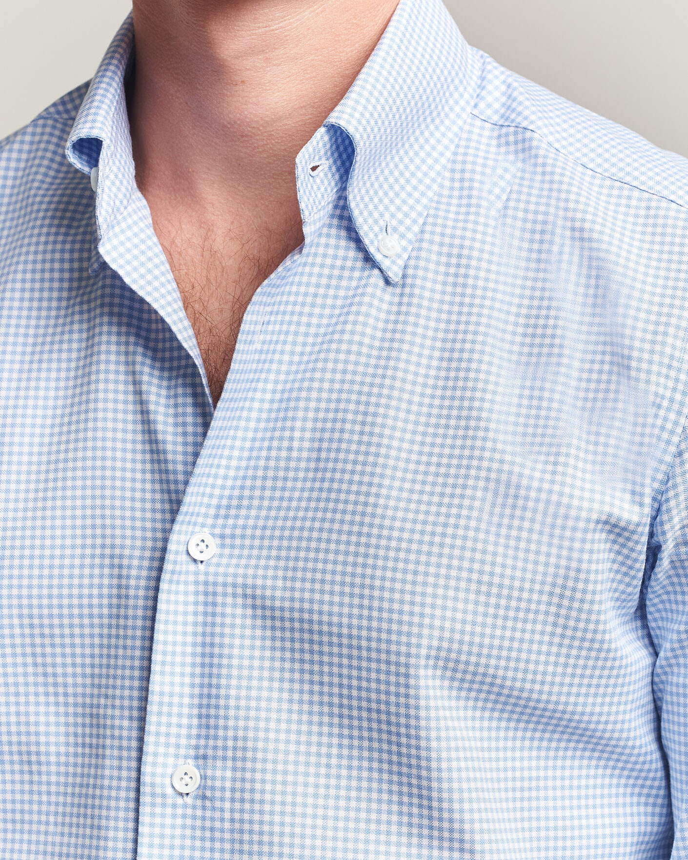 Hombres | Camisas | Mazzarelli | Soft Oxford Button Down Shirt Light Blue Check
