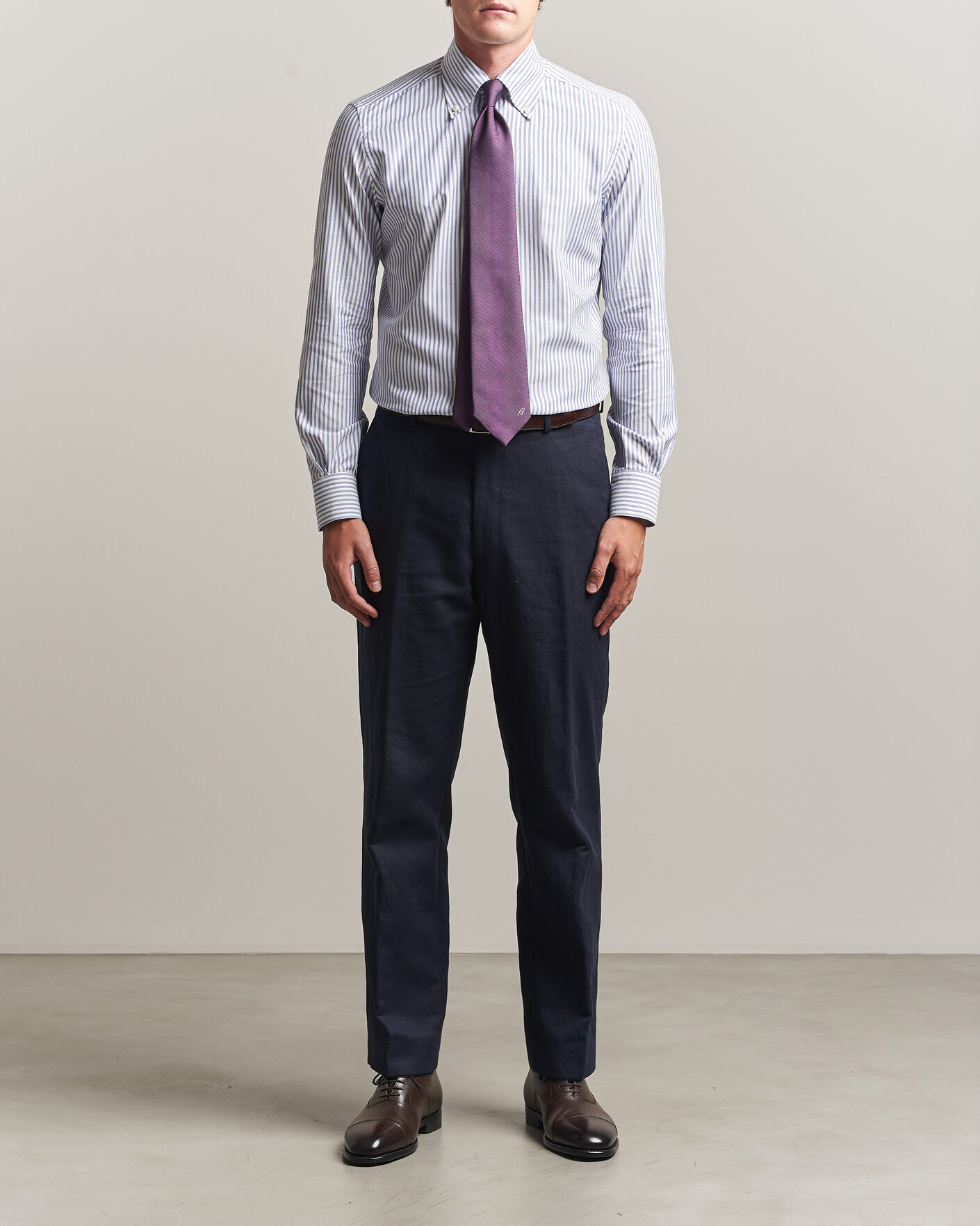 Hombres | Camisas | Mazzarelli | Soft Oxford Button Down Shirt Blue Stripe