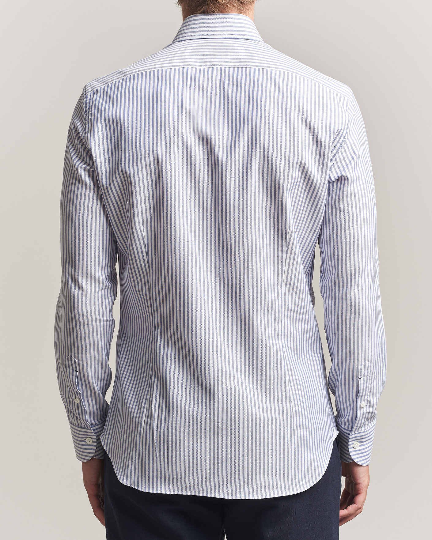 Hombres | Camisas | Mazzarelli | Soft Oxford Button Down Shirt Blue Stripe