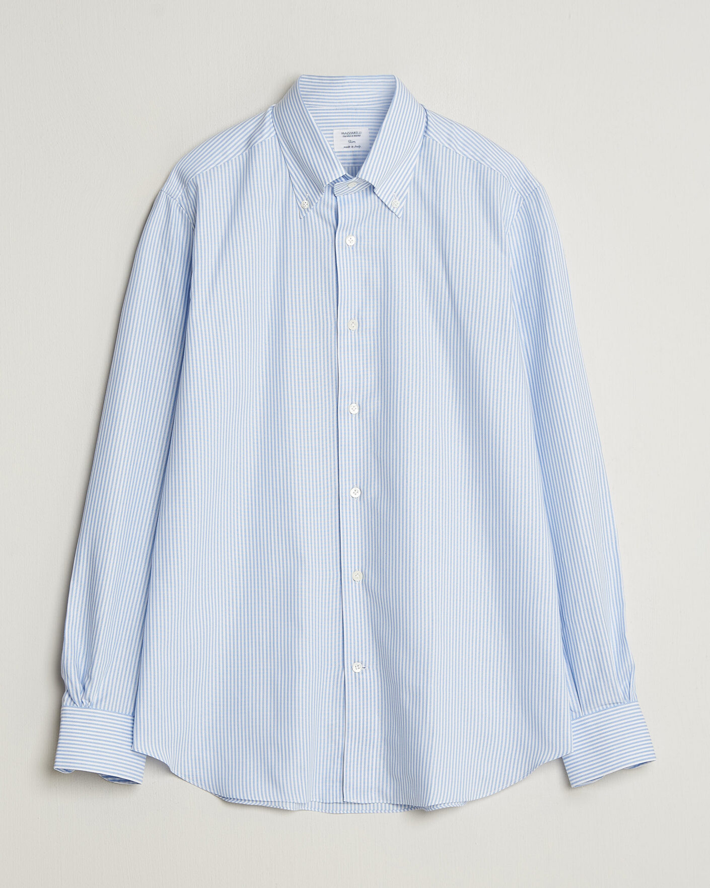 Hombres | Camisas | Mazzarelli | Soft Oxford Button Down Shirt Light Blue Stripe