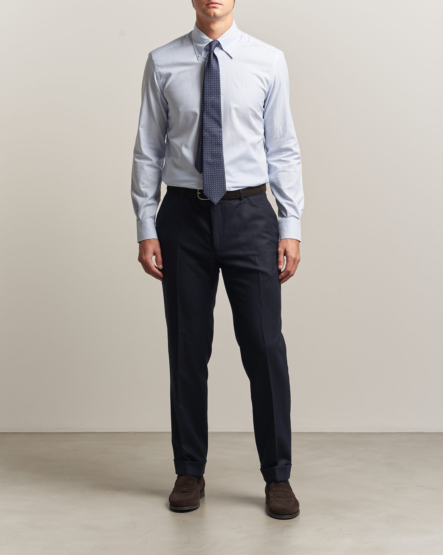 Hombres | Camisas | Mazzarelli | Soft Oxford Button Down Shirt Light Blue Stripe