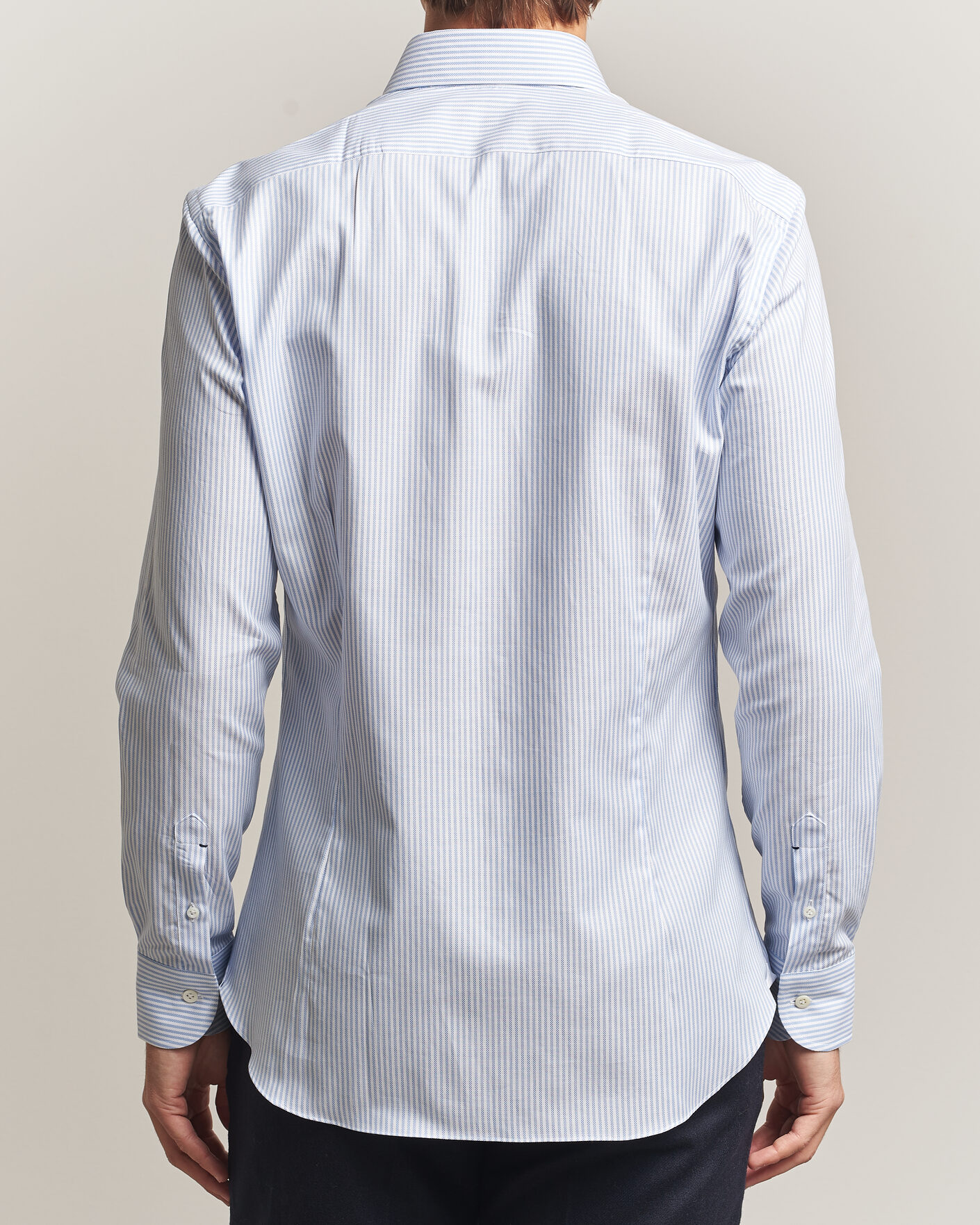 Hombres | Camisas | Mazzarelli | Soft Oxford Button Down Shirt Light Blue Stripe