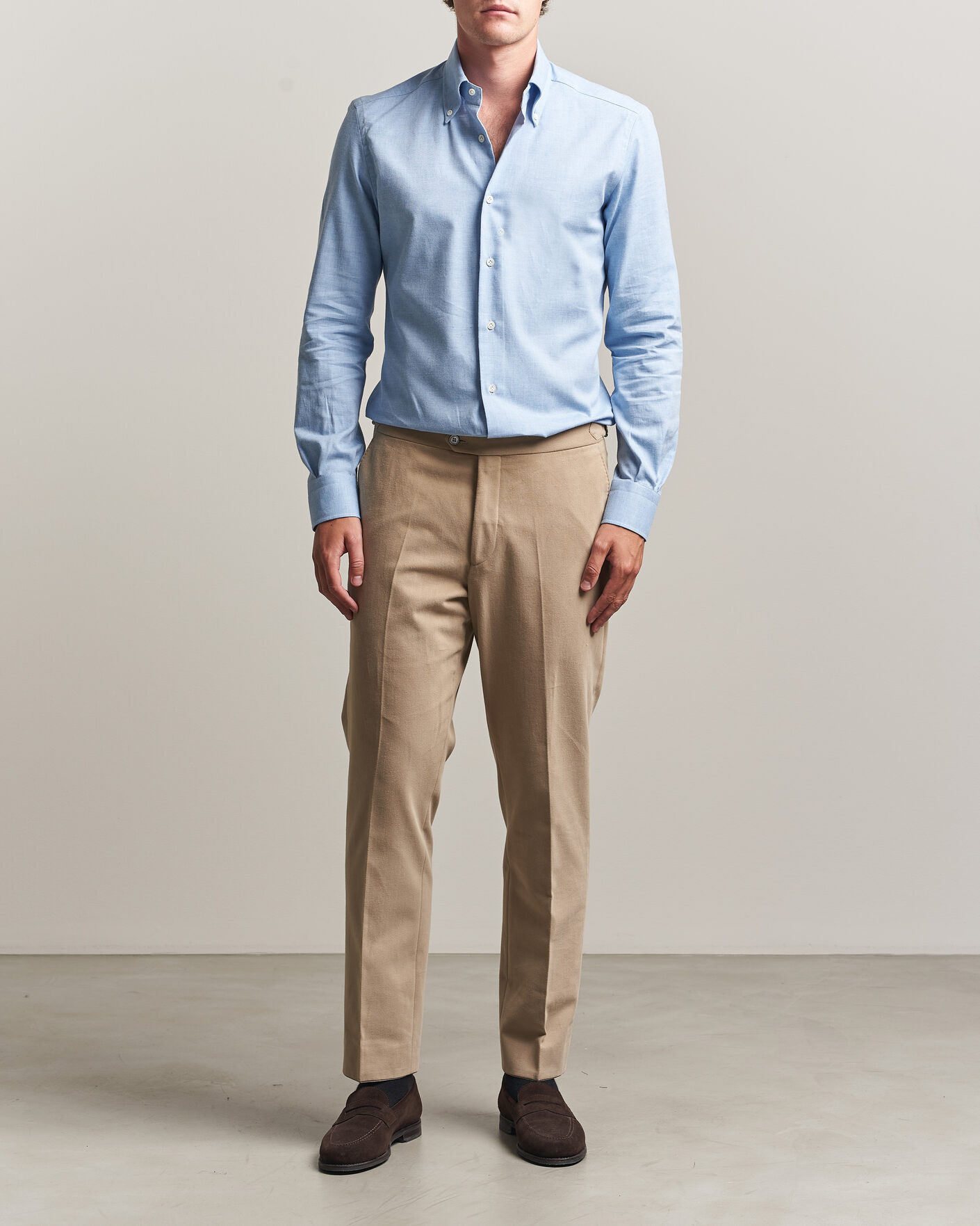 Hombres | Camisas | Mazzarelli | Soft Flannel Button Down Shirt Light Blue