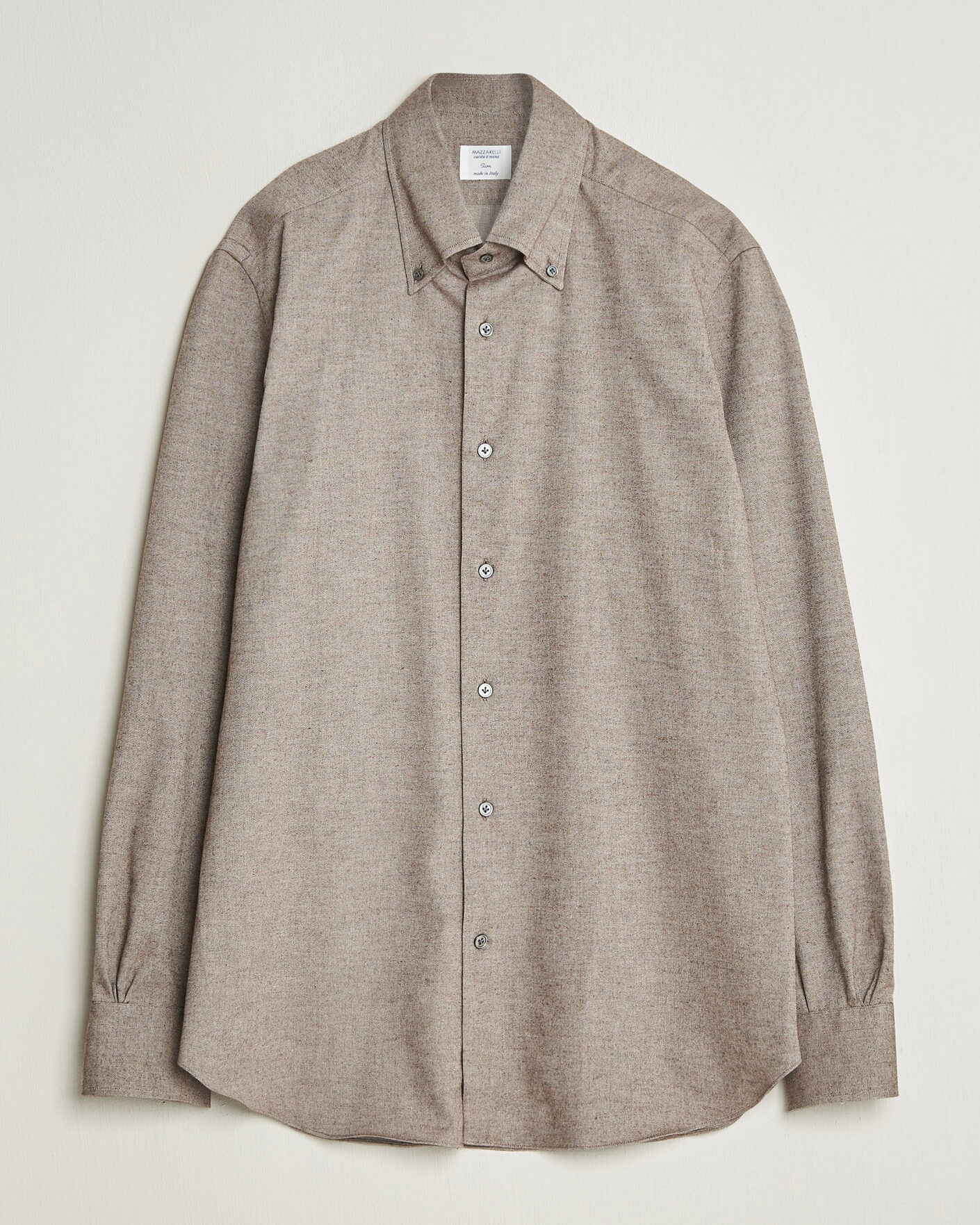 Hombres | Camisas | Mazzarelli | Soft Flannel Button Down Shirt Taupe