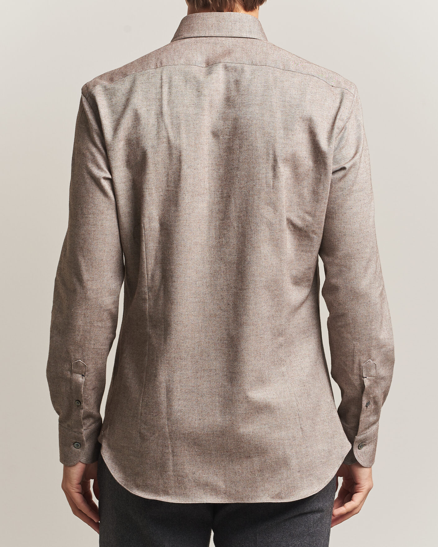 Hombres | Camisas | Mazzarelli | Soft Flannel Button Down Shirt Taupe