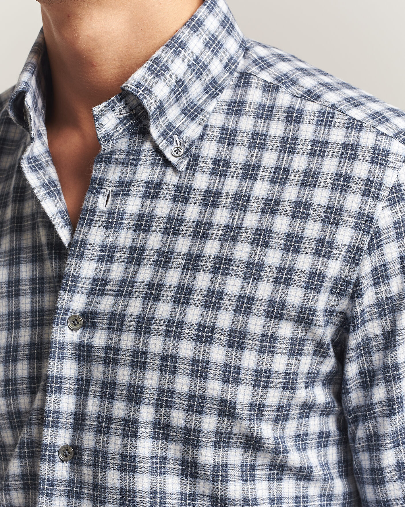 Hombres | Camisas | Mazzarelli | Soft Flannel Button Down Shirt Navy