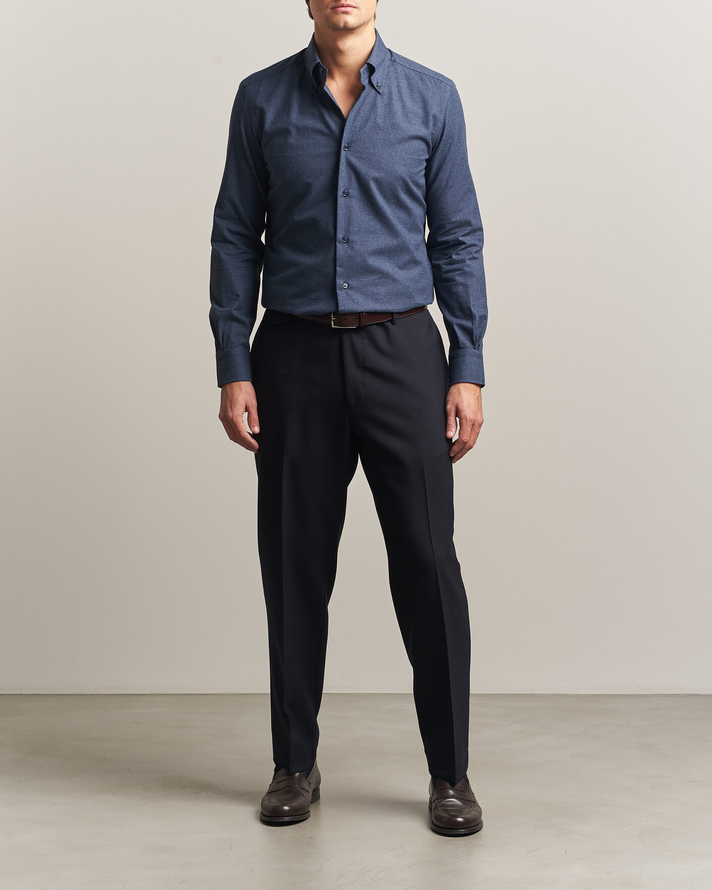 Hombres | Camisas | Mazzarelli | Soft Flannel Button Down Shirt Navy