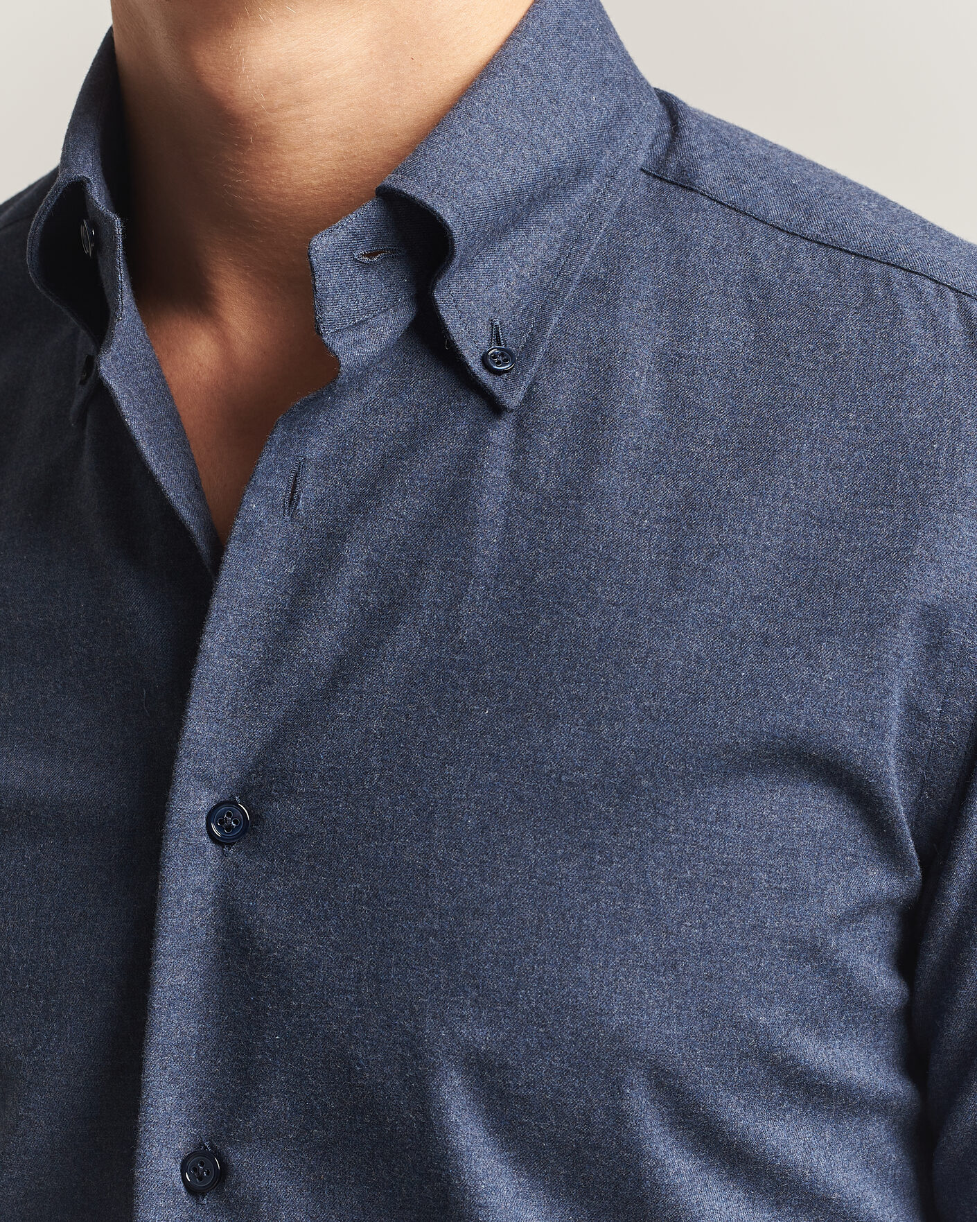 Hombres | Camisas | Mazzarelli | Soft Flannel Button Down Shirt Navy