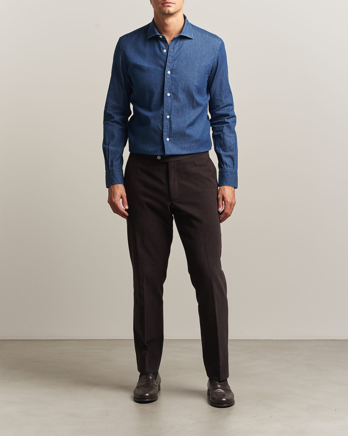 Hombres | Camisas | Mazzarelli | Soft Denim Shirt Blue Wash
