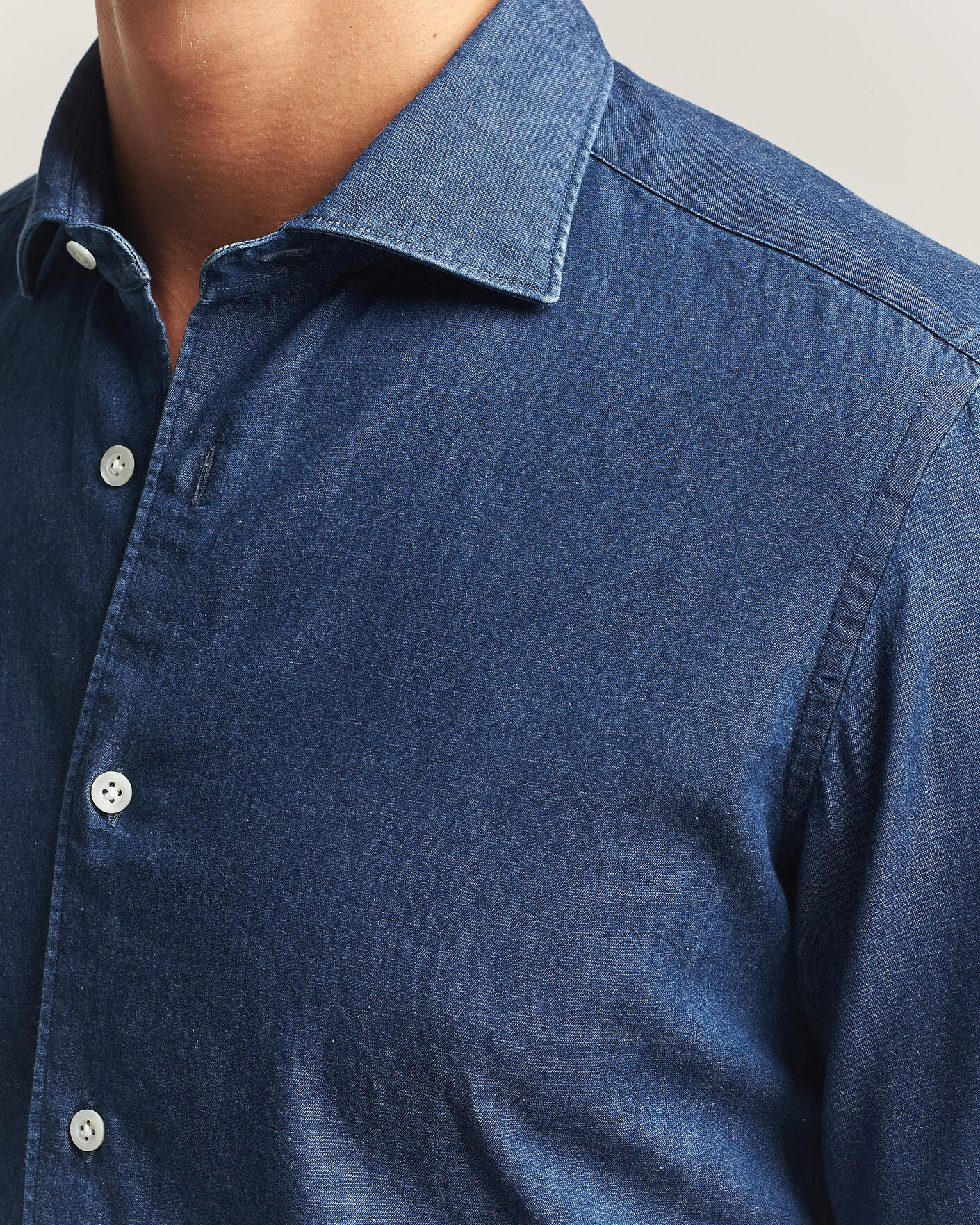 Hombres | Camisas | Mazzarelli | Soft Denim Shirt Blue Wash