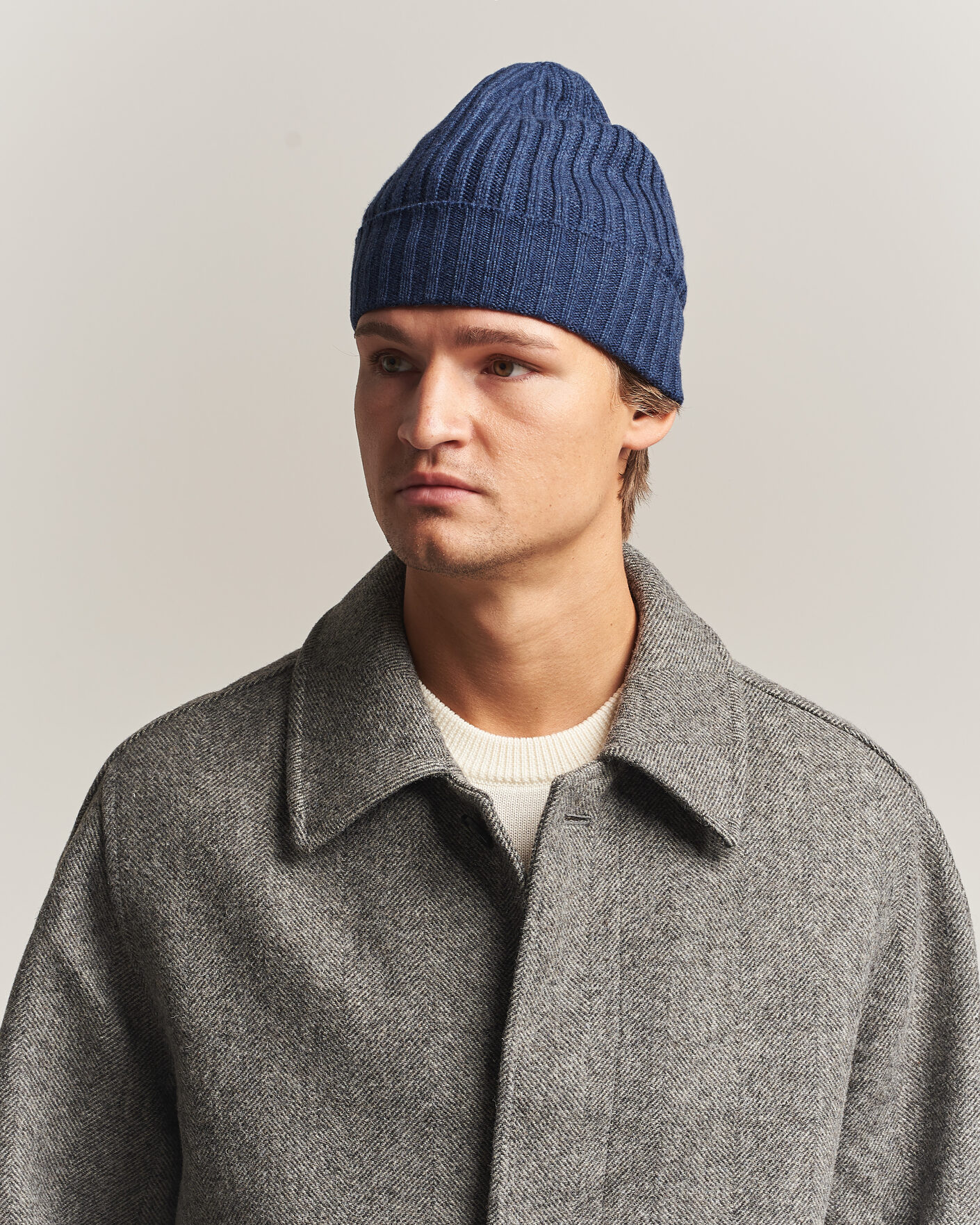 Hombres | Gorros | Piacenza Cashmere | Ribbed Cashmere Beanie Dark Blue