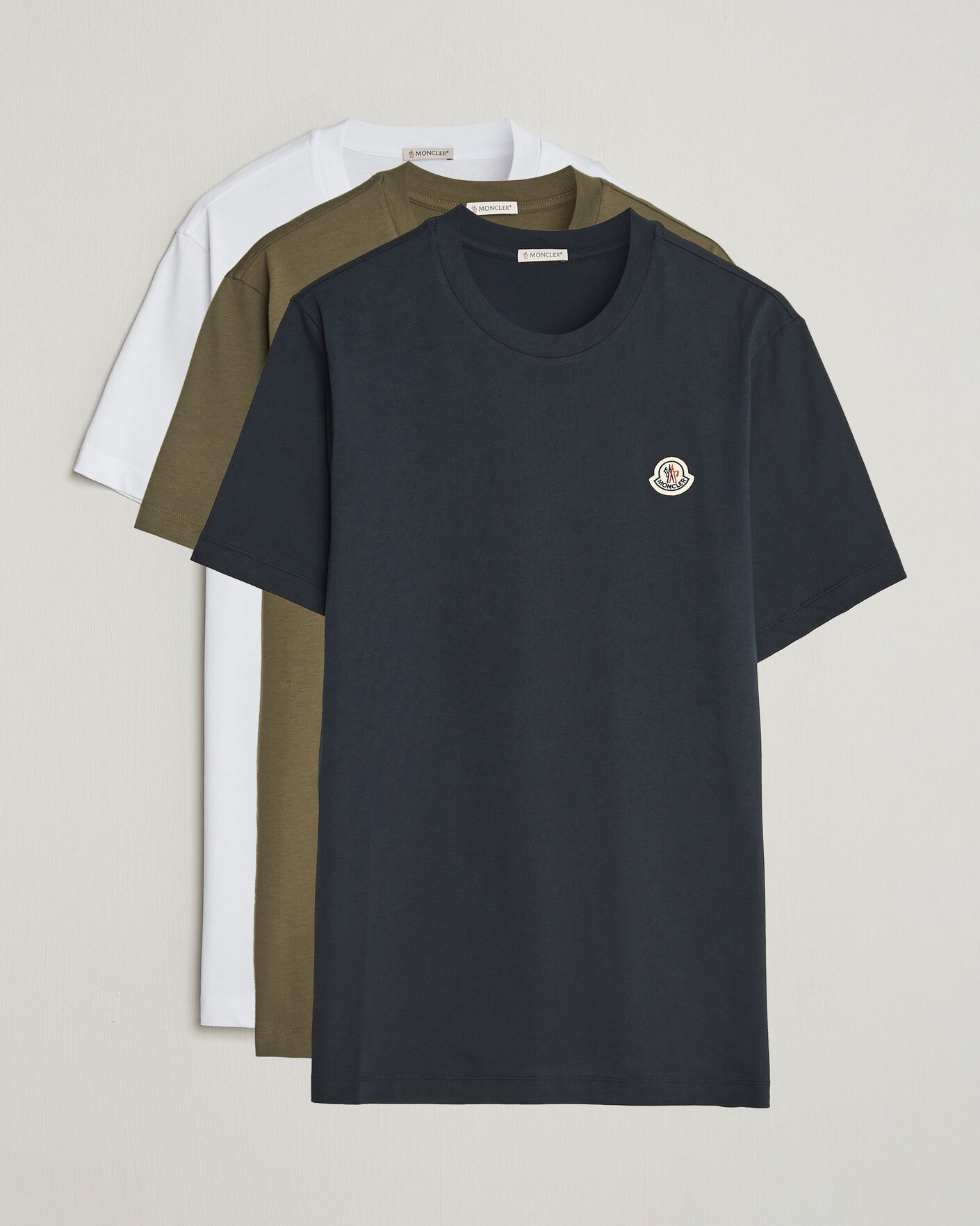 Hombres | Camisetas | Moncler | 3-Pack Logo T-Shirts Blue/Military/White