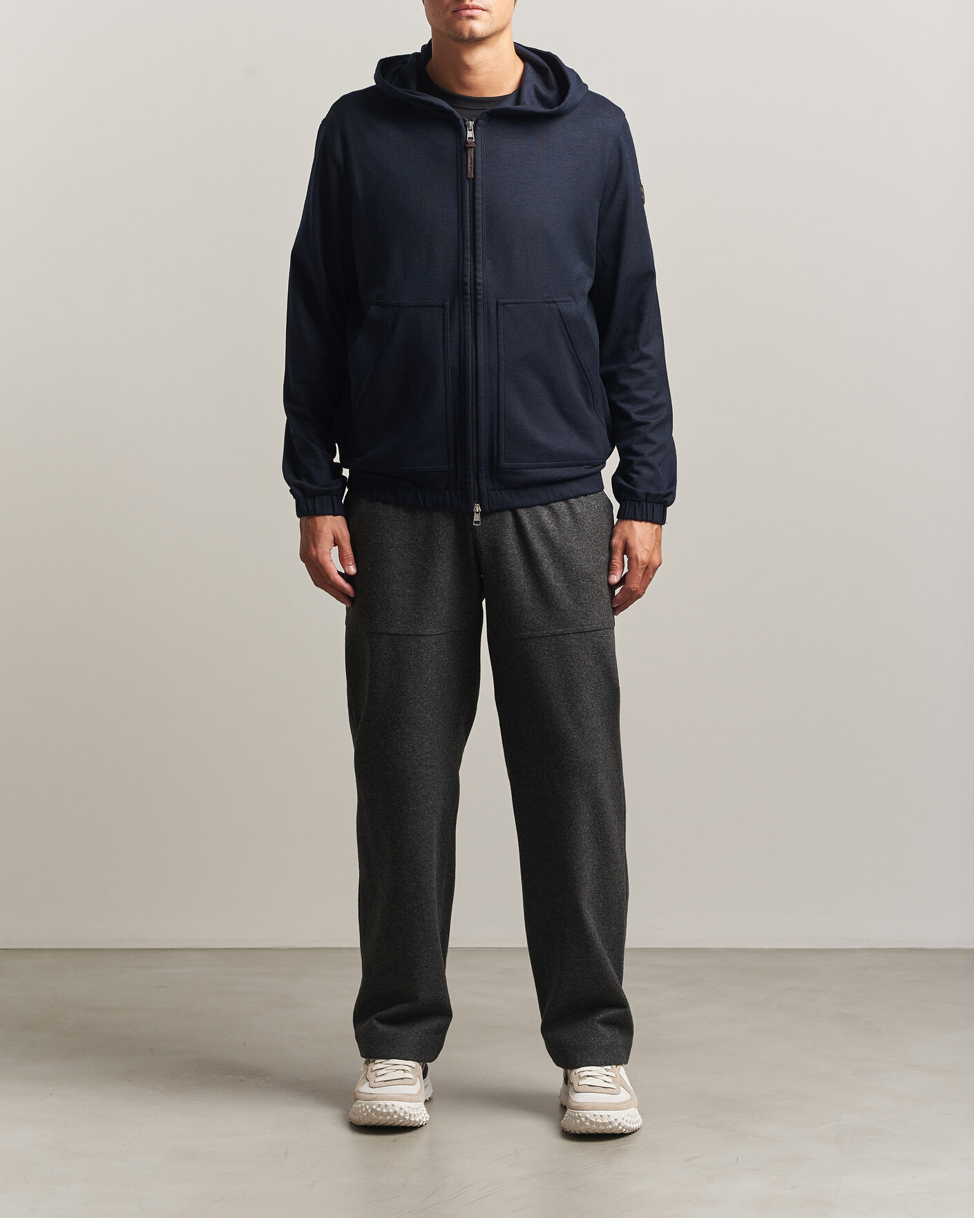 Hombres | Jerséis y prendas de punto | Moncler | Full Zip Flannel Hoodie Navy