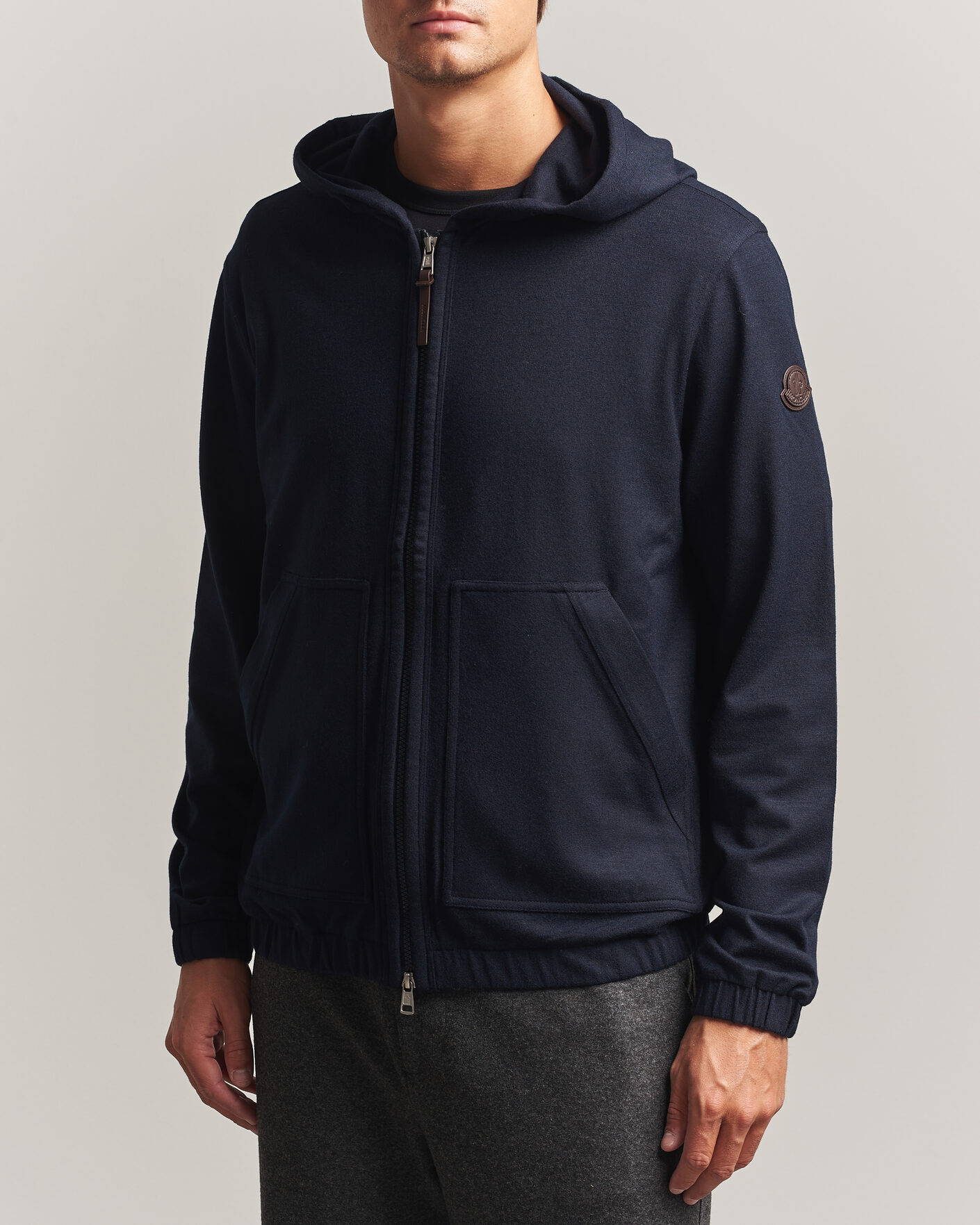 Hombres | Jerséis y prendas de punto | Moncler | Full Zip Flannel Hoodie Navy