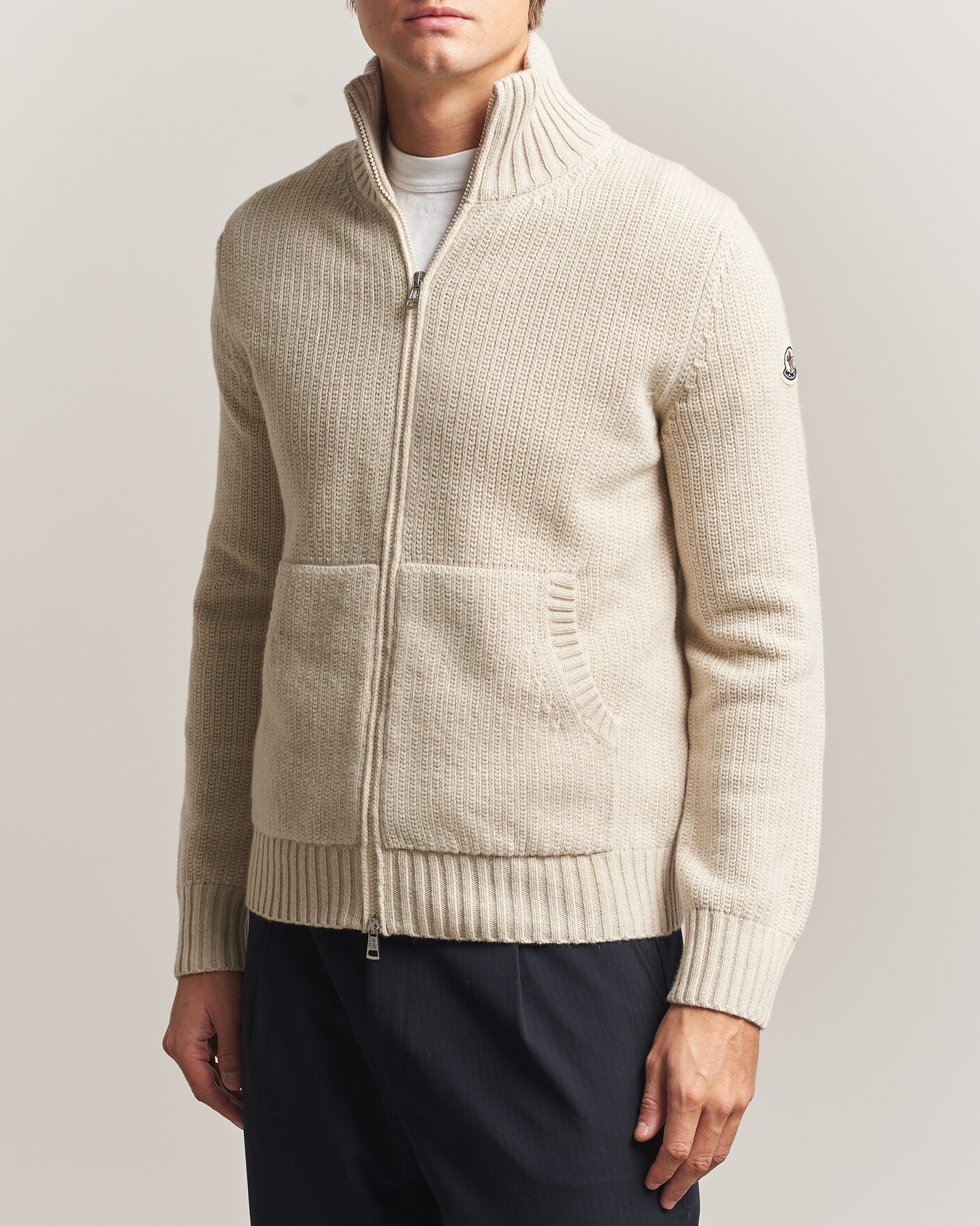 Hombres | Jerséis y prendas de punto | Moncler | Full Zip Cardigan Light Beige